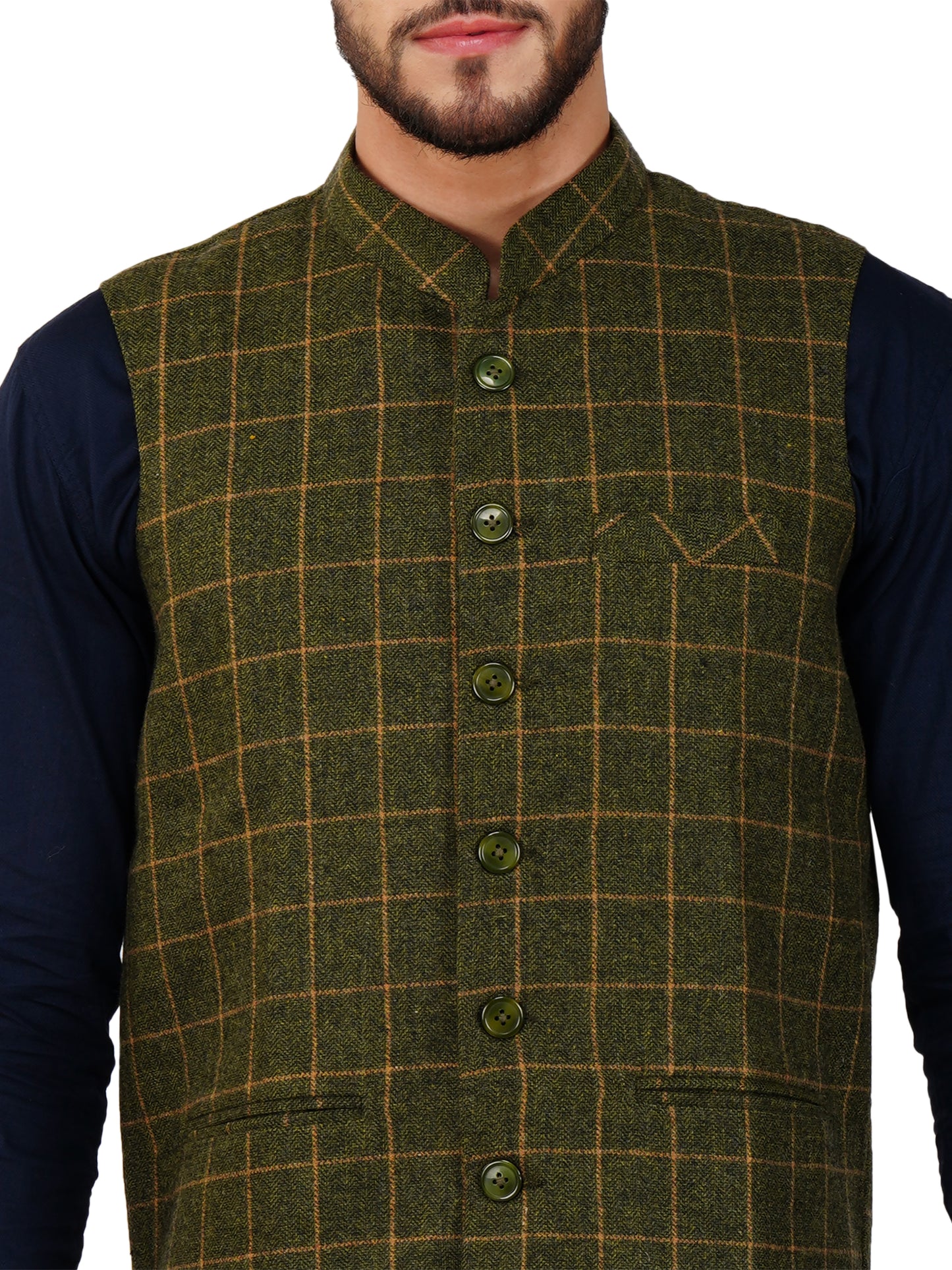 Vastraa Fusion Modi Jacket Waistcoat Checks Pattern Woolen Nehru Jacket