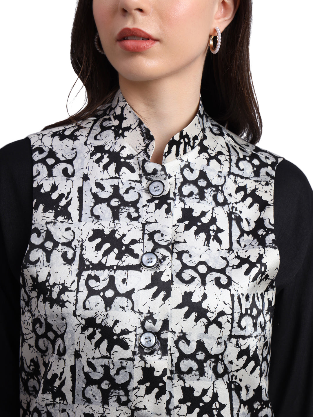 Women's Satin Printed Nehru Jacket Waistcoat