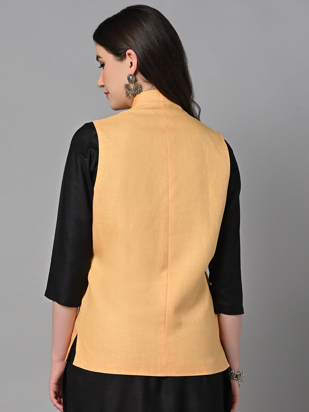 Vastraa Fusion Solid Indian Traditional Ethnic Waistcoat Festive Cotton Nehru Jacket for Women