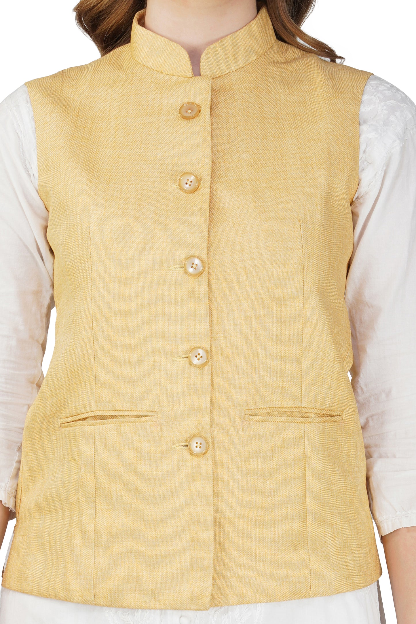 Vastraa Fusion Ladies Modi Jacket / Waistcoat - Plain Solid Colors - Cotton Mix Nehru Jacket