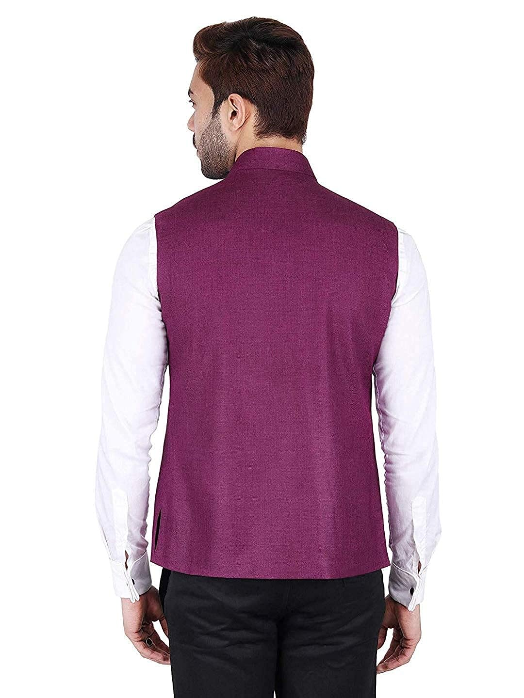 Vastraa Fusion Men's Indian Traditional Cotton Solid Nehru Jacket/Waistcoat