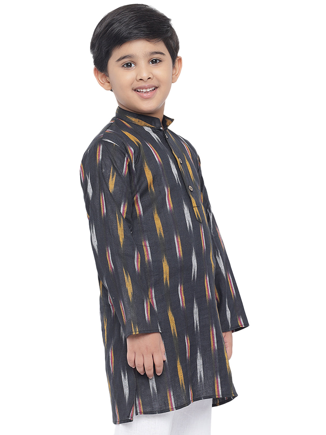 Kurta for Kids- Khadi Look in Mix Ikat Patterns South Cotton Kurta