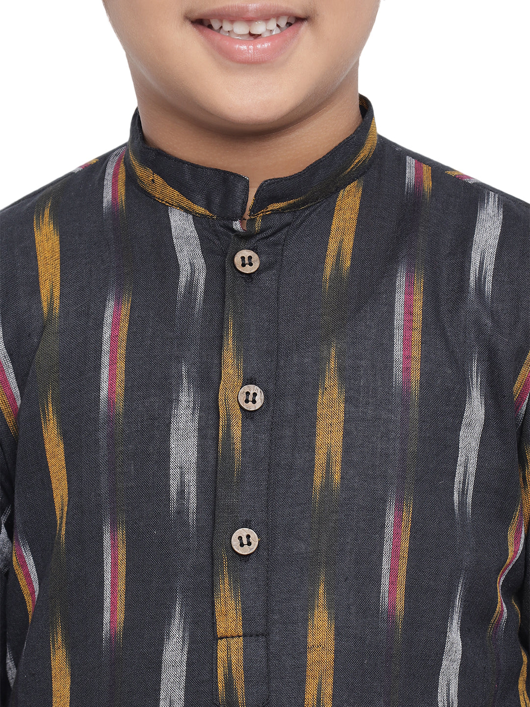 Kurta for Kids- Khadi Look in Mix Ikat Patterns South Cotton Kurta