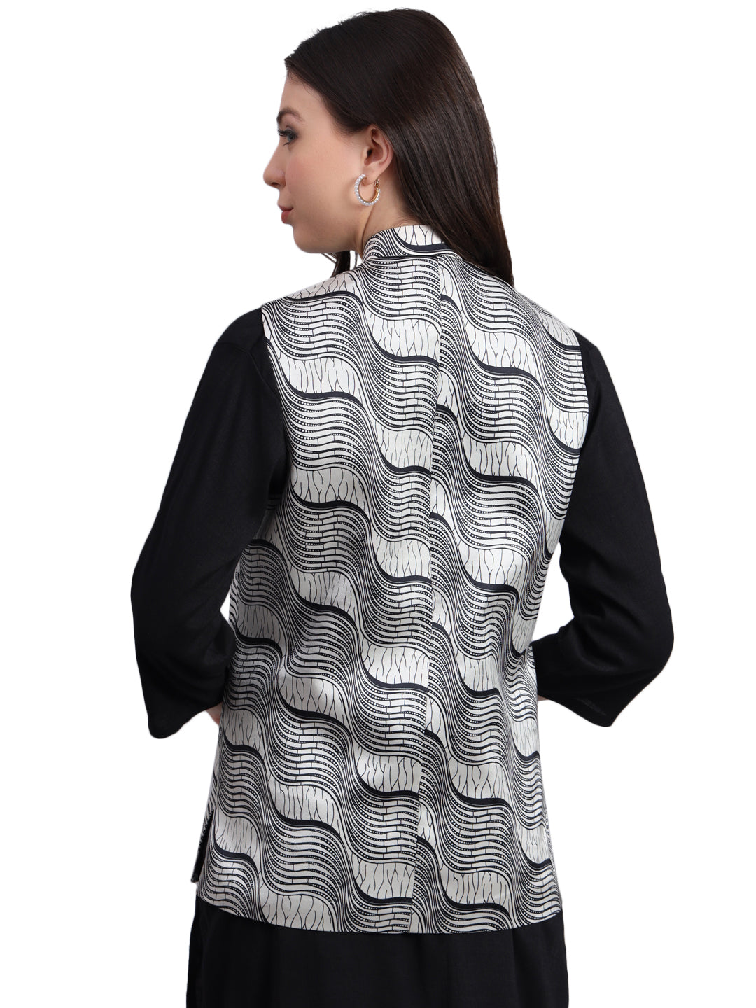 Women's Satin Printed Nehru Jacket Waistcoat