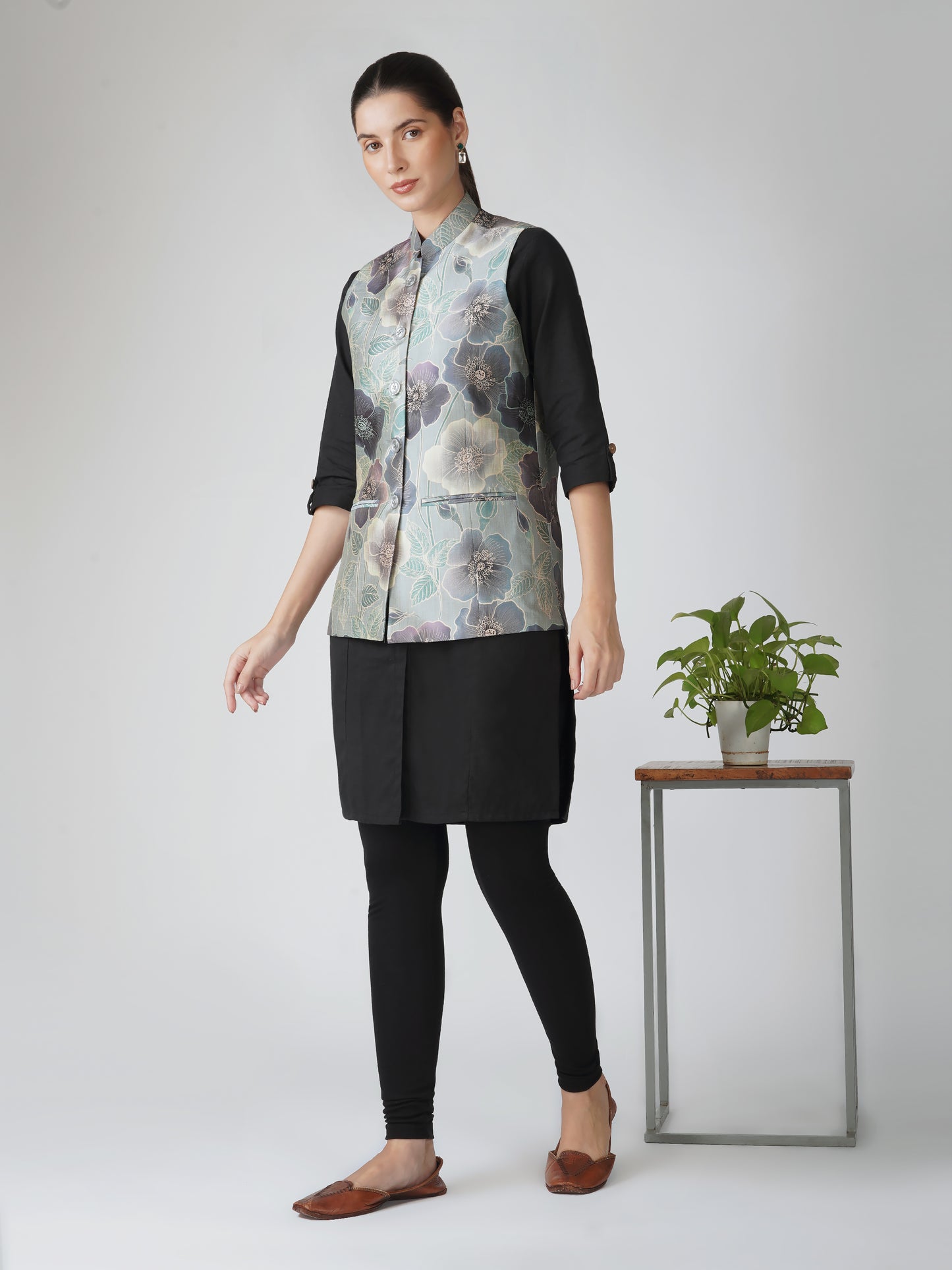Digital Printed - Mango Silk Nehru Jacket Ladies Modi Jacket / Waistcoat