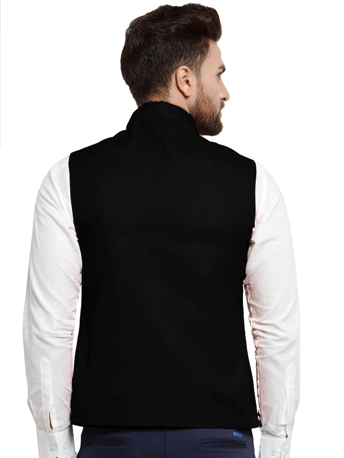 Vastraa Fusion Men's Indian Traditional Cotton Solid Nehru Jacket/Waistcoat