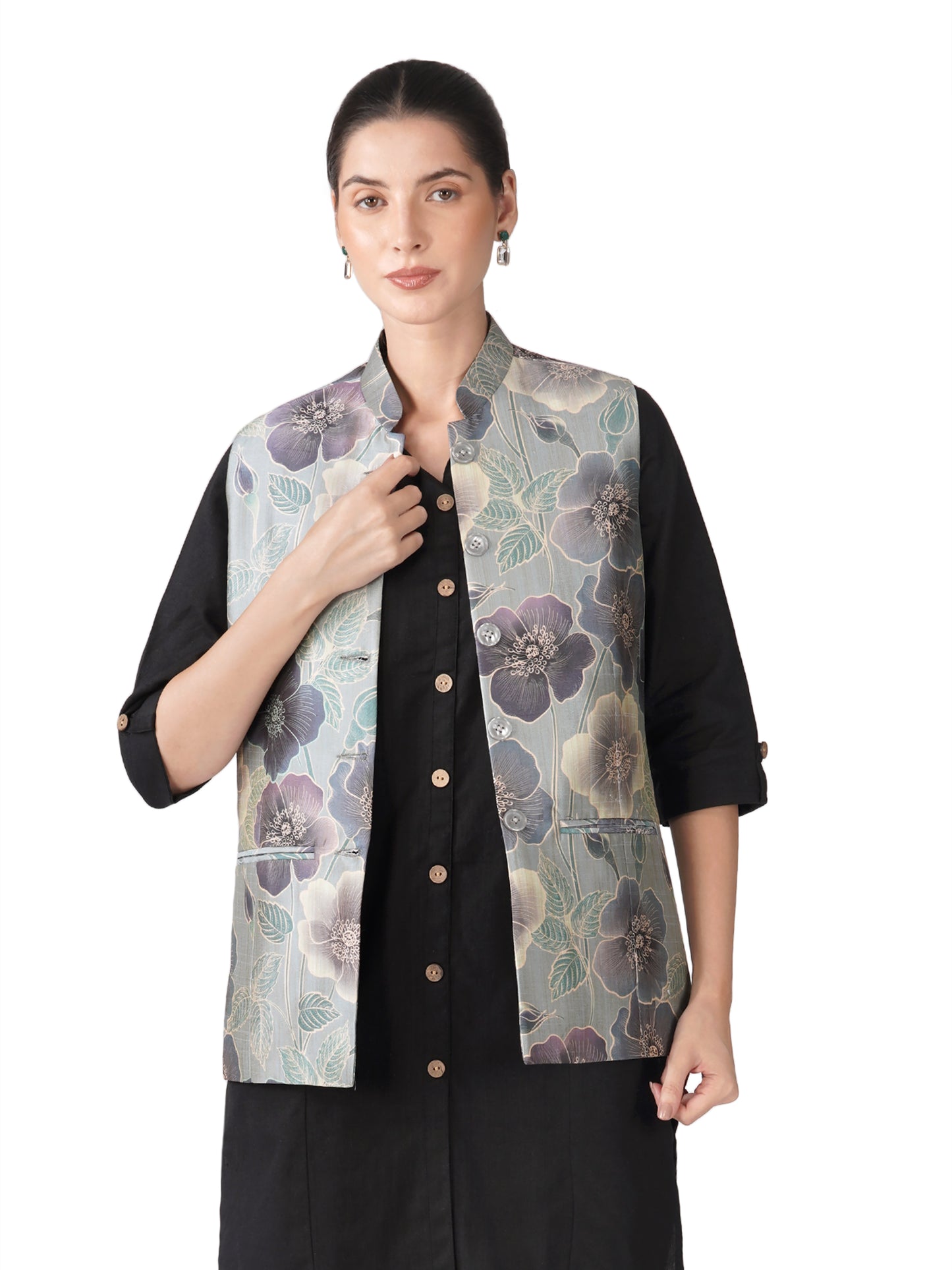 Digital Printed - Mango Silk Nehru Jacket Ladies Modi Jacket / Waistcoat