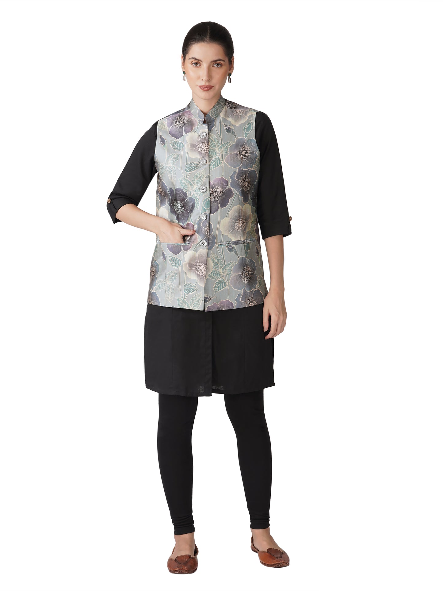 Digital Printed - Mango Silk Nehru Jacket Ladies Modi Jacket / Waistcoat