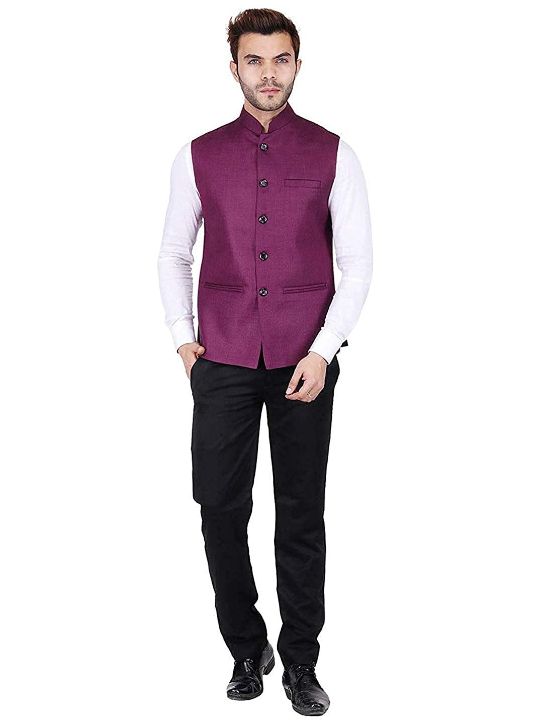 Vastraa Fusion Men's Indian Traditional Cotton Solid Nehru Jacket/Waistcoat