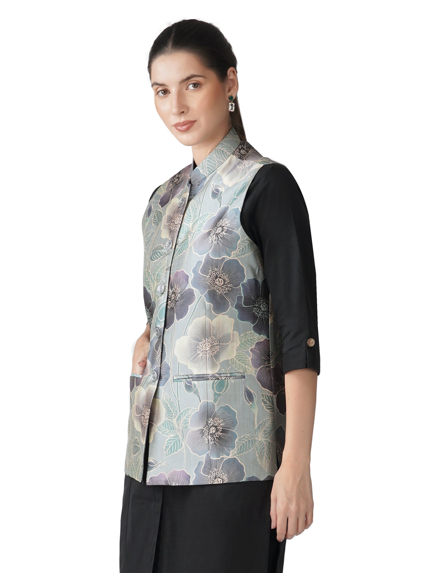 Digital Printed - Mango Silk Nehru Jacket Ladies Modi Jacket / Waistcoat