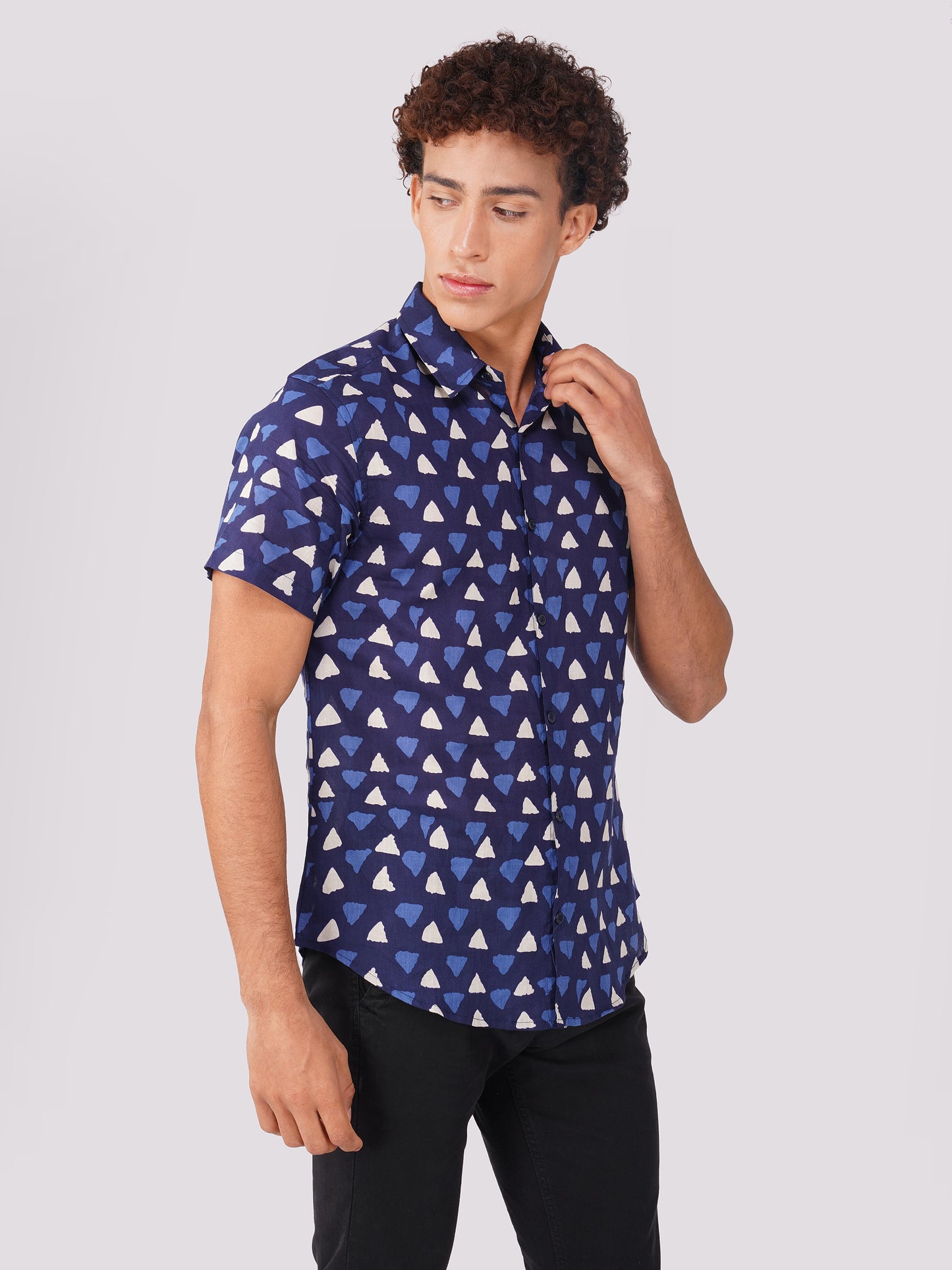 Vastraa Fusion Men's Block Print Cotton Summer Shirt