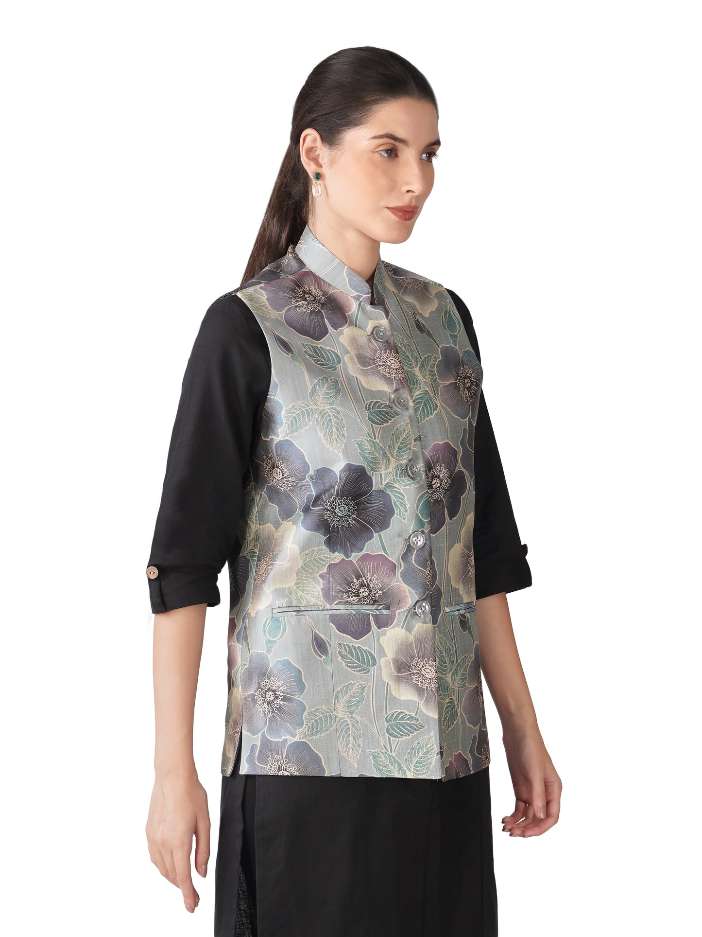 Digital Printed - Mango Silk Nehru Jacket Ladies Modi Jacket / Waistcoat