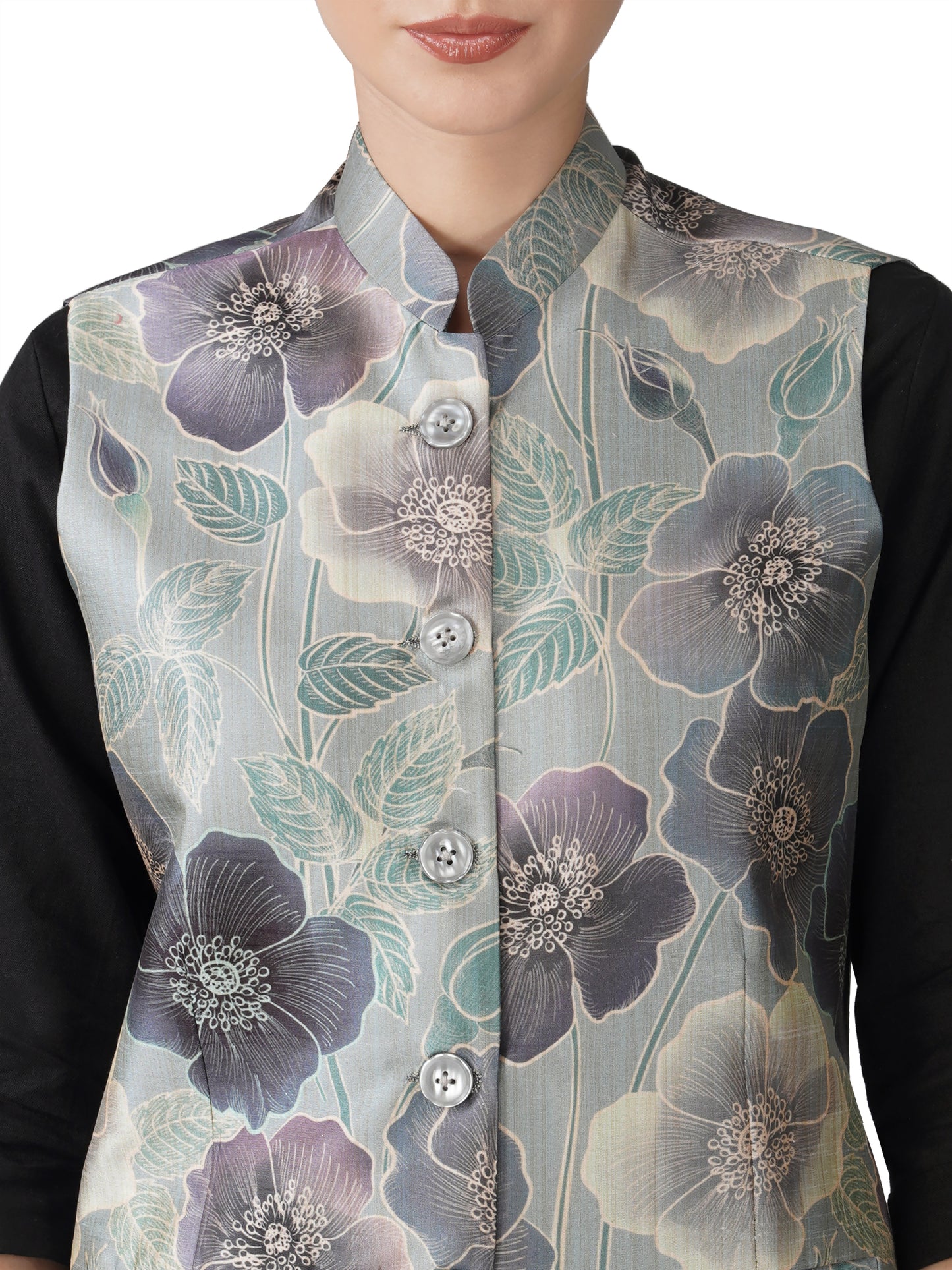 Digital Printed - Mango Silk Nehru Jacket Ladies Modi Jacket / Waistcoat
