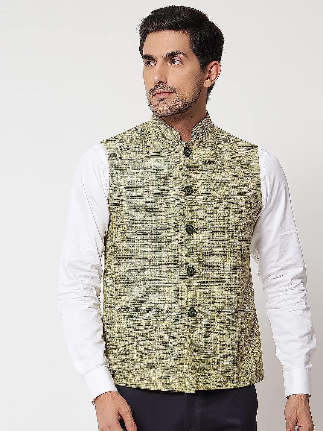 Small Check Patterns - South Cotton Nehru Jacket