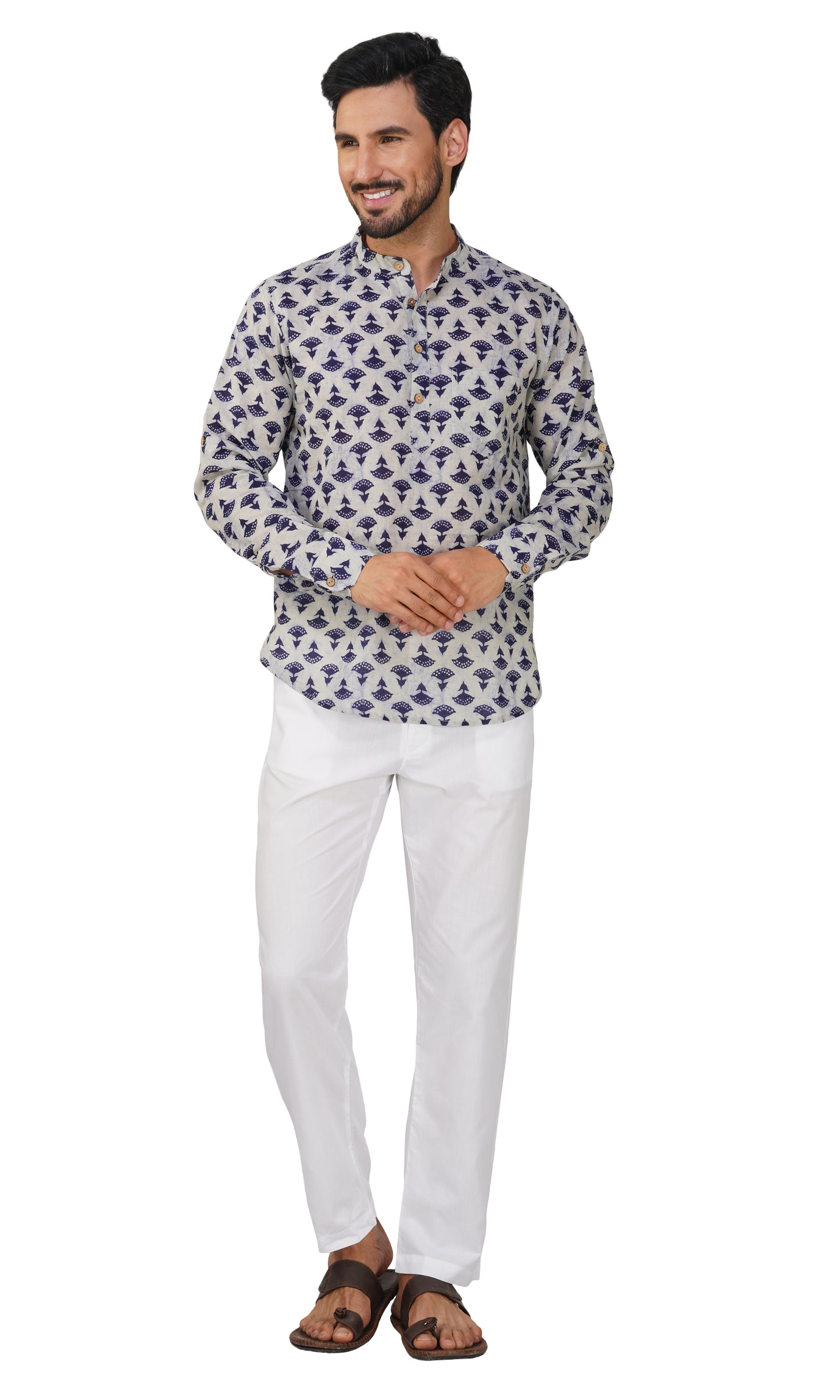 Vastraa Fusion Short Kurta For Men Printed Pattern Look In Short Kurta