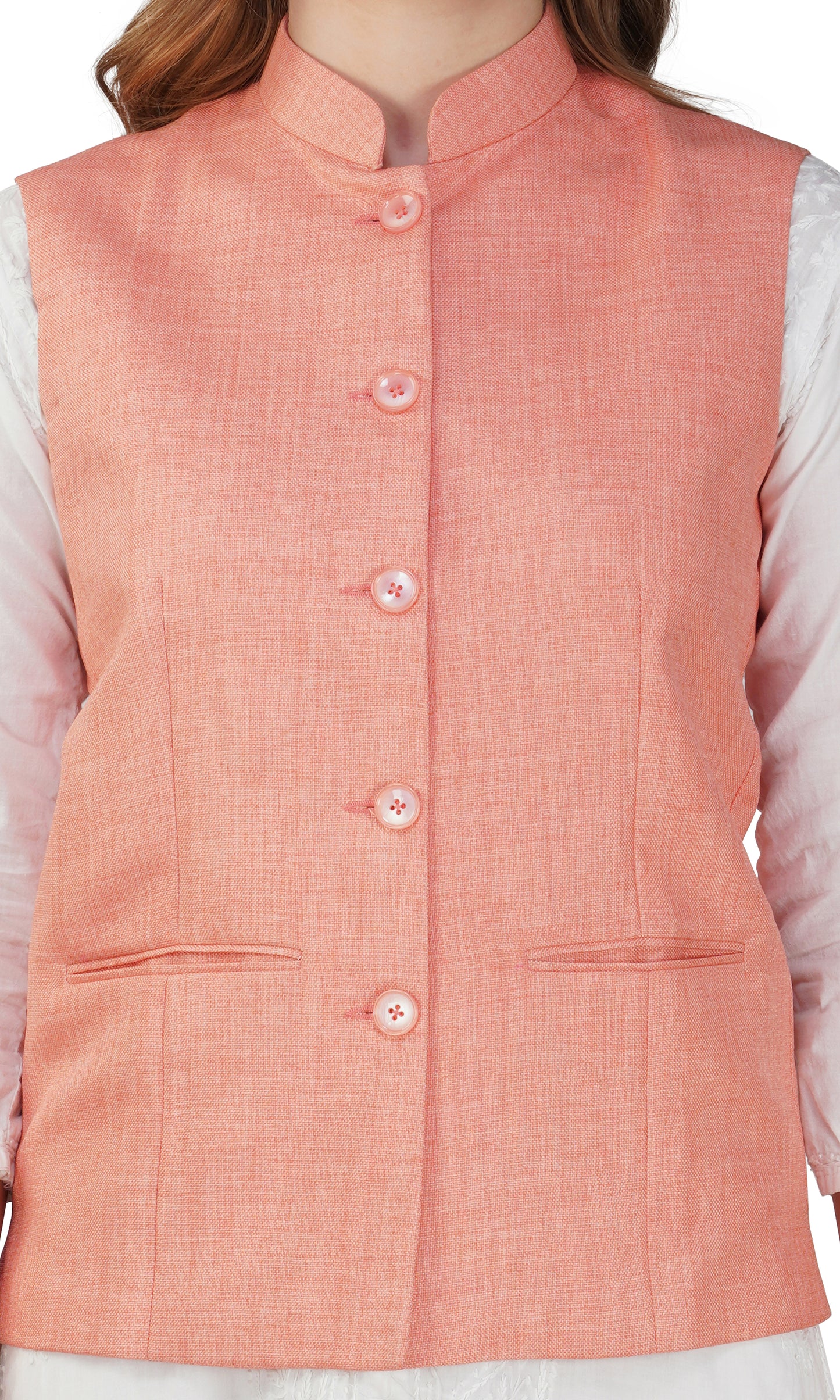 Vastraa Fusion Ladies Modi Jacket / Waistcoat - Plain Solid Colors - Cotton Mix Nehru Jacket