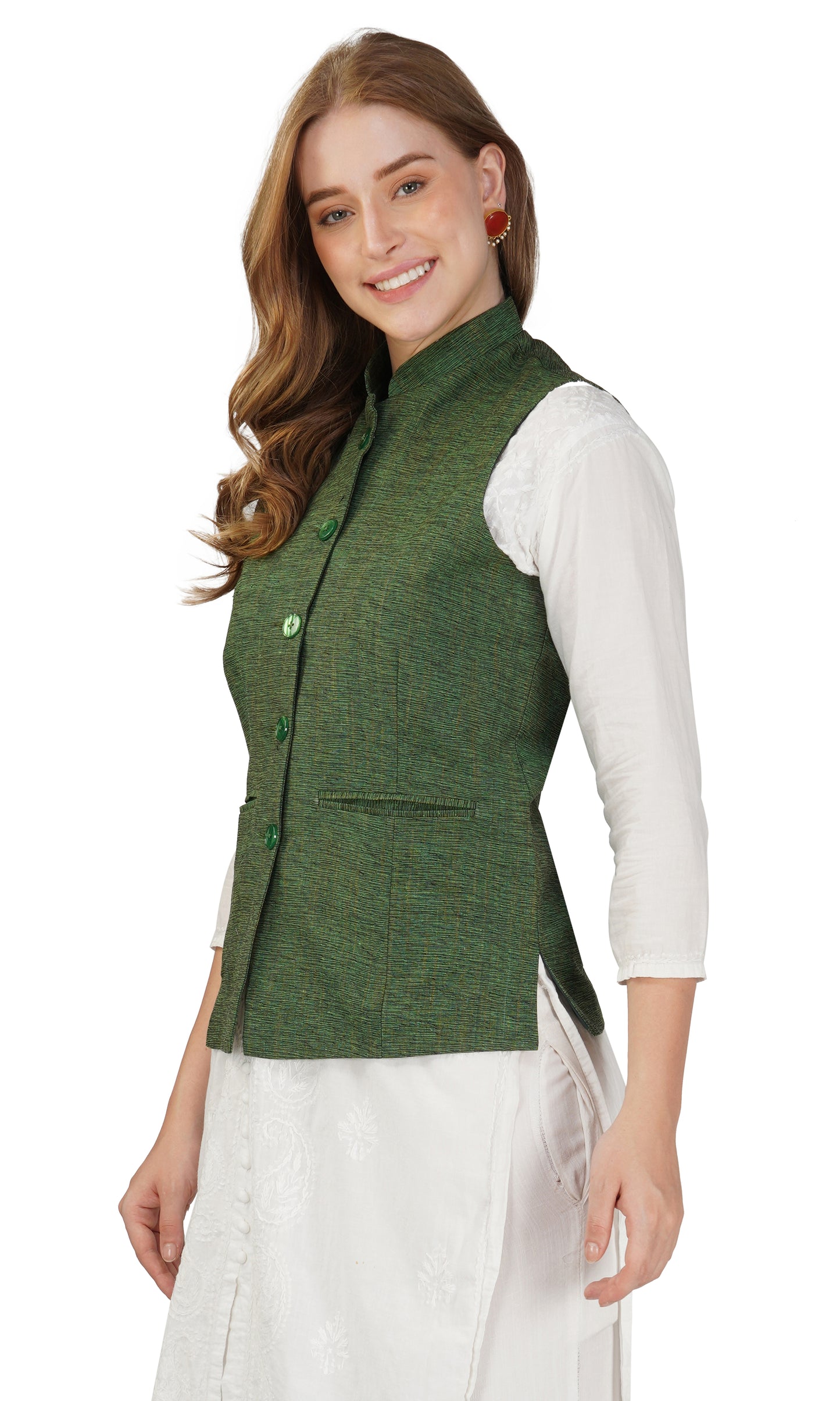 Vastraa Fusion Ladies Modi Jacket / Waistcoat Cotton Silk Look in Textured Print Nehru Jacket