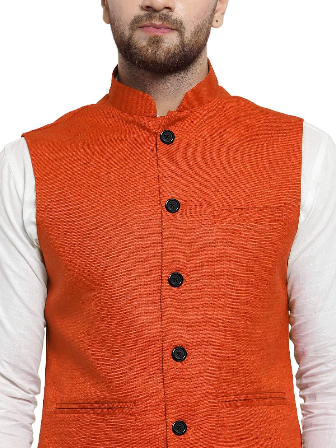 Vastraa Fusion Men's Indian Traditional Cotton Solid Nehru Jacket/Waistcoat