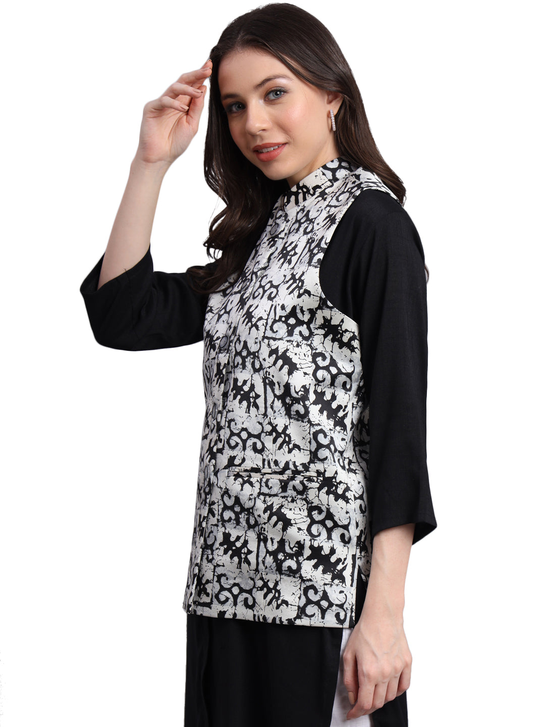 Women's Satin Printed Nehru Jacket Waistcoat