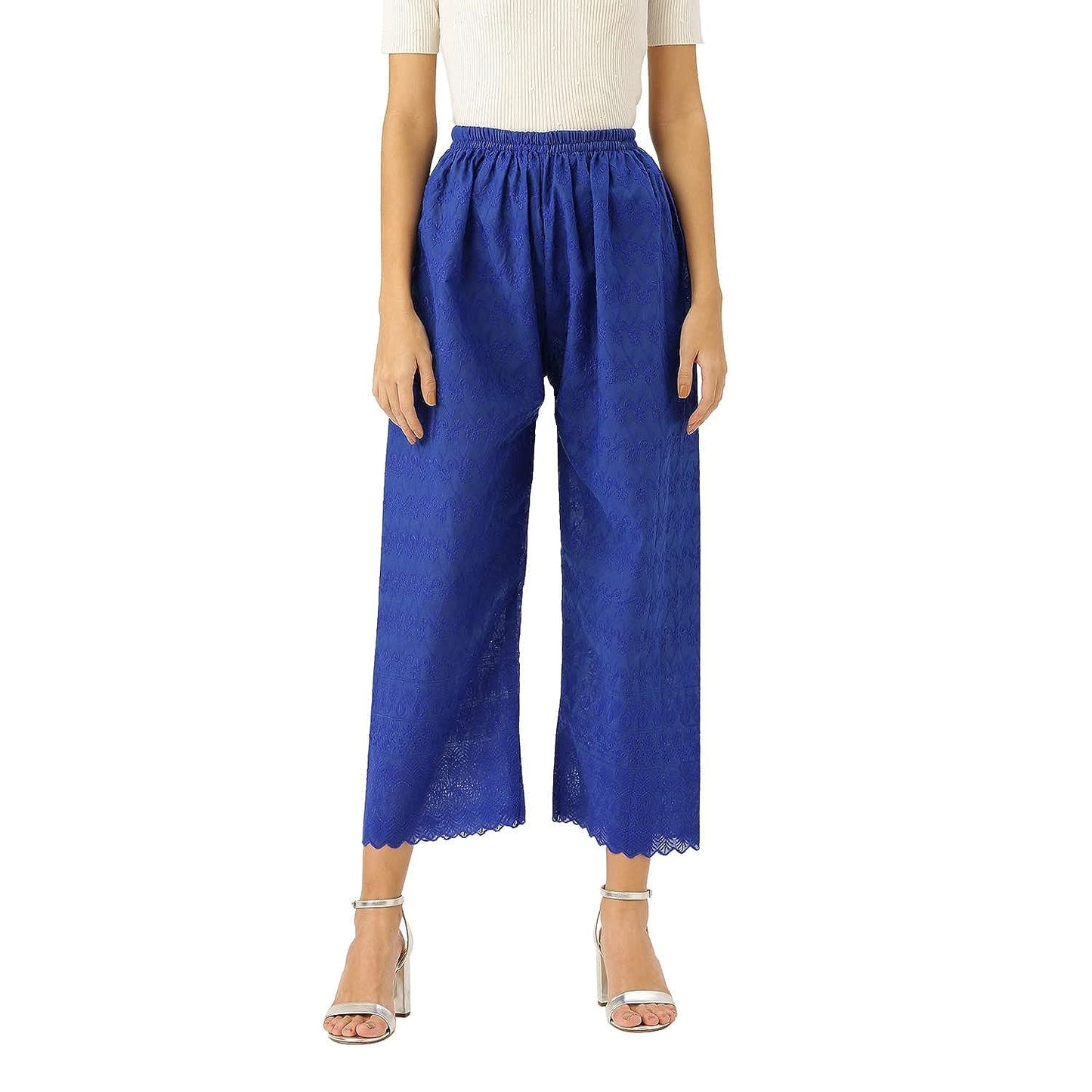 Vastraa Fusion Women's Regular Fit Cotton Chikan Palazzo