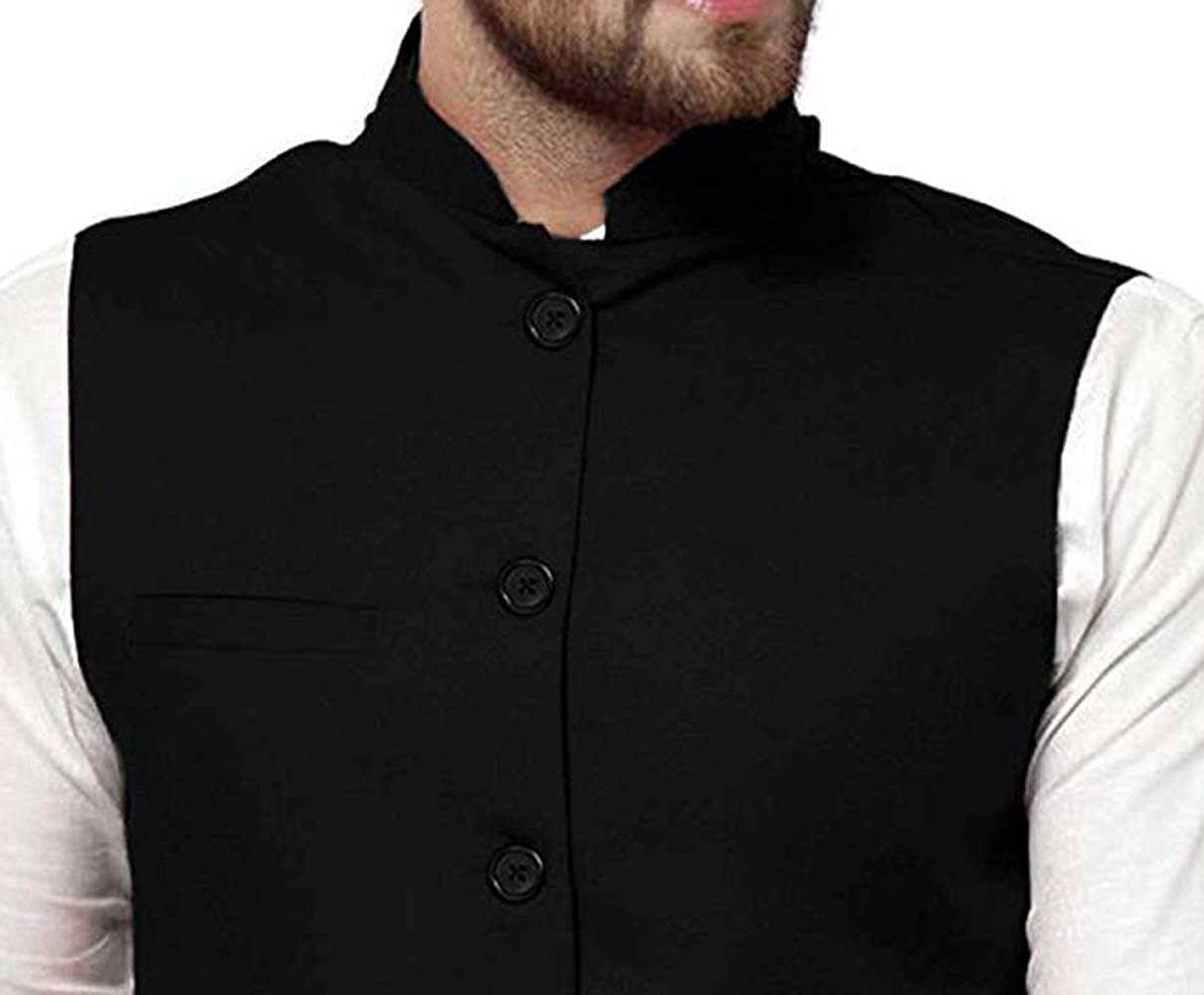 Vastraa Fusion Men's Indian Traditional Cotton Solid Nehru Jacket/Waistcoat