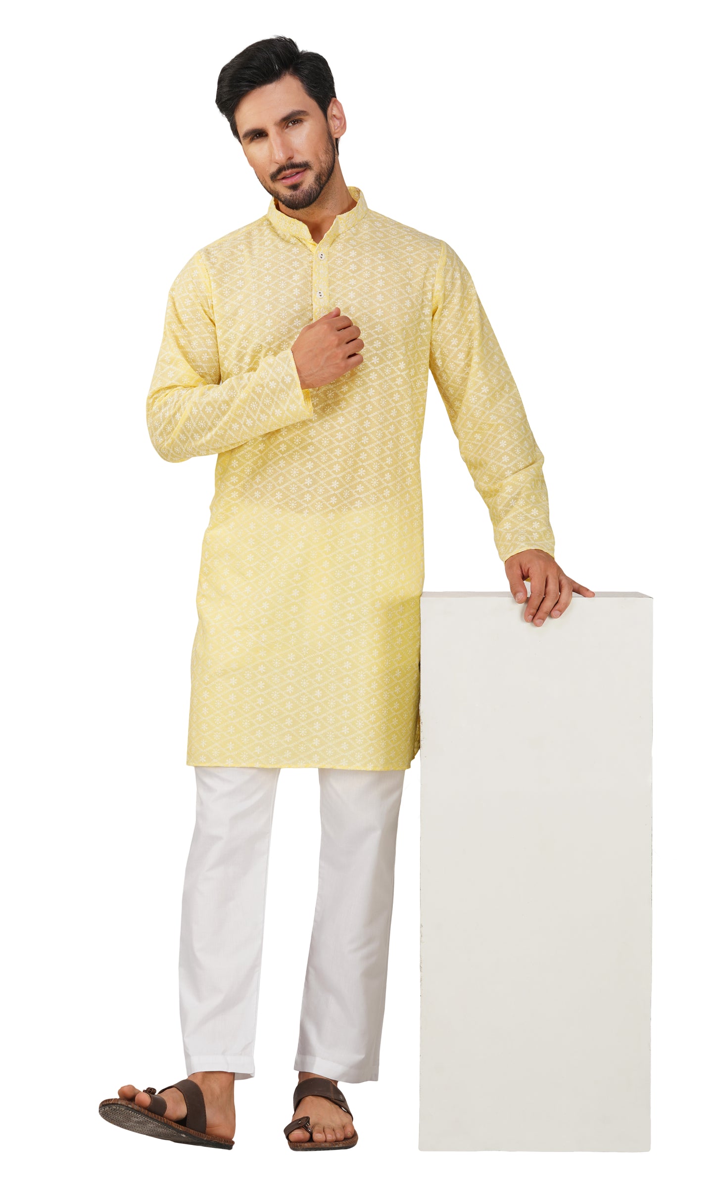 Kurta For Men Pure Cotton Chikankari Embroidery Kurta
