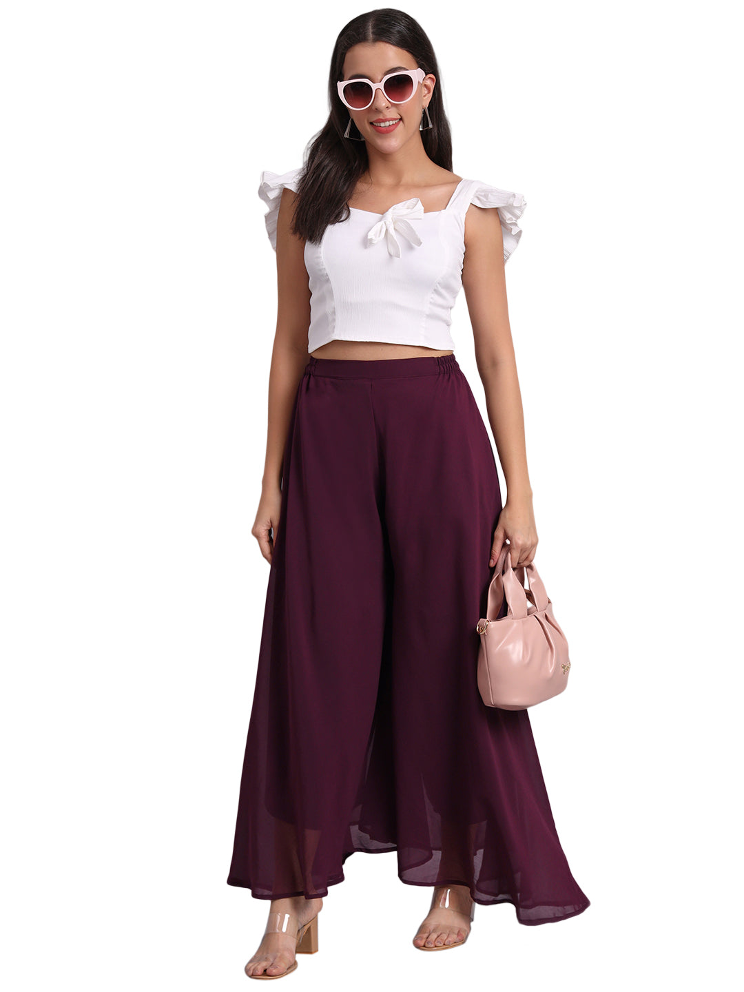 Vastraa Fusion Wide Fit Stylish Georgette Fabric Sharara Bottoms for Women's
