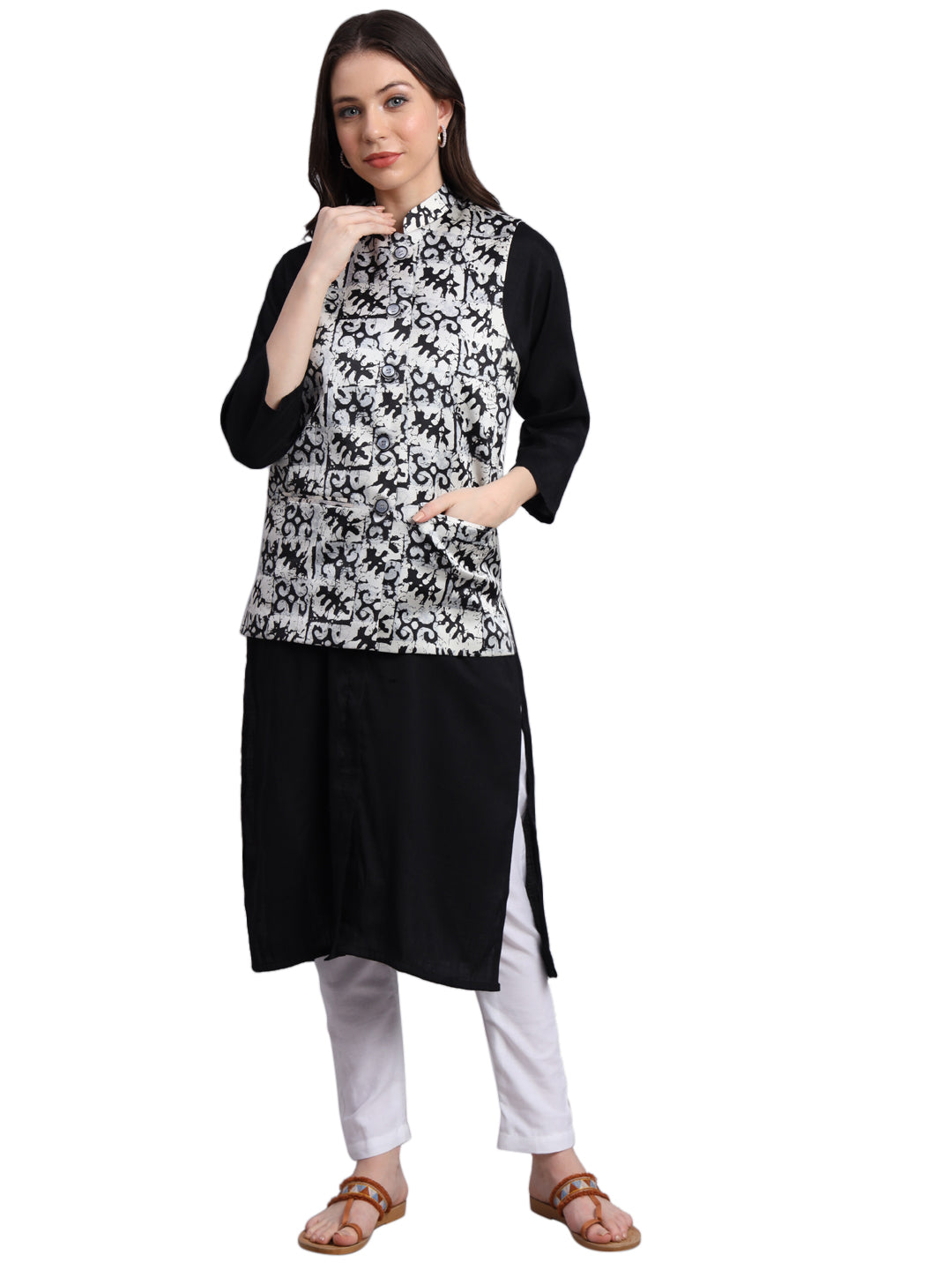 Women's Satin Printed Nehru Jacket Waistcoat