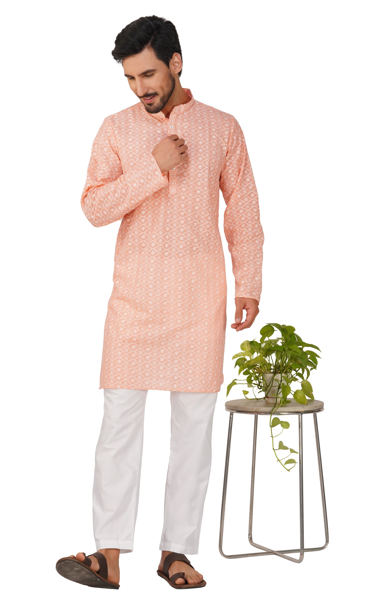 Kurta For Men Pure Cotton Chikankari Embroidery Kurta