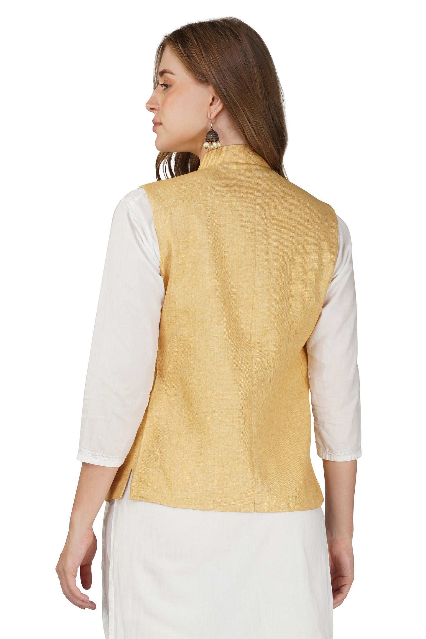 Vastraa Fusion Ladies Modi Jacket / Waistcoat - Plain Solid Colors - Cotton Mix Nehru Jacket