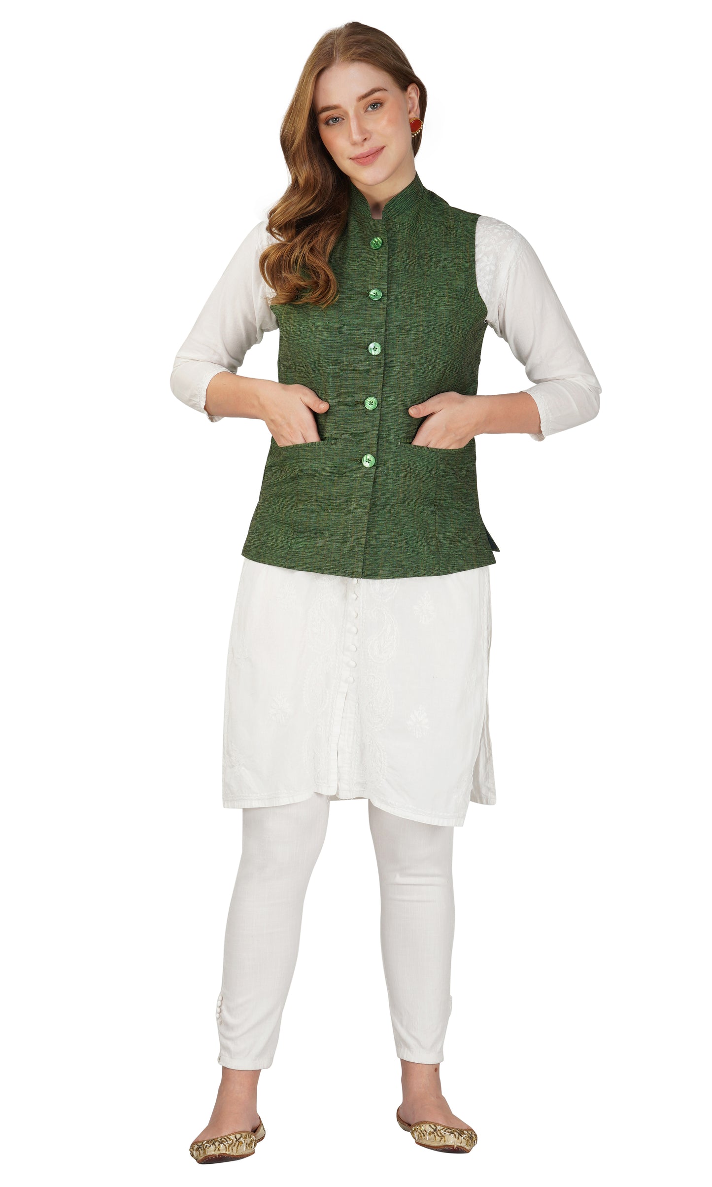Vastraa Fusion Ladies Modi Jacket / Waistcoat Cotton Silk Look in Textured Print Nehru Jacket