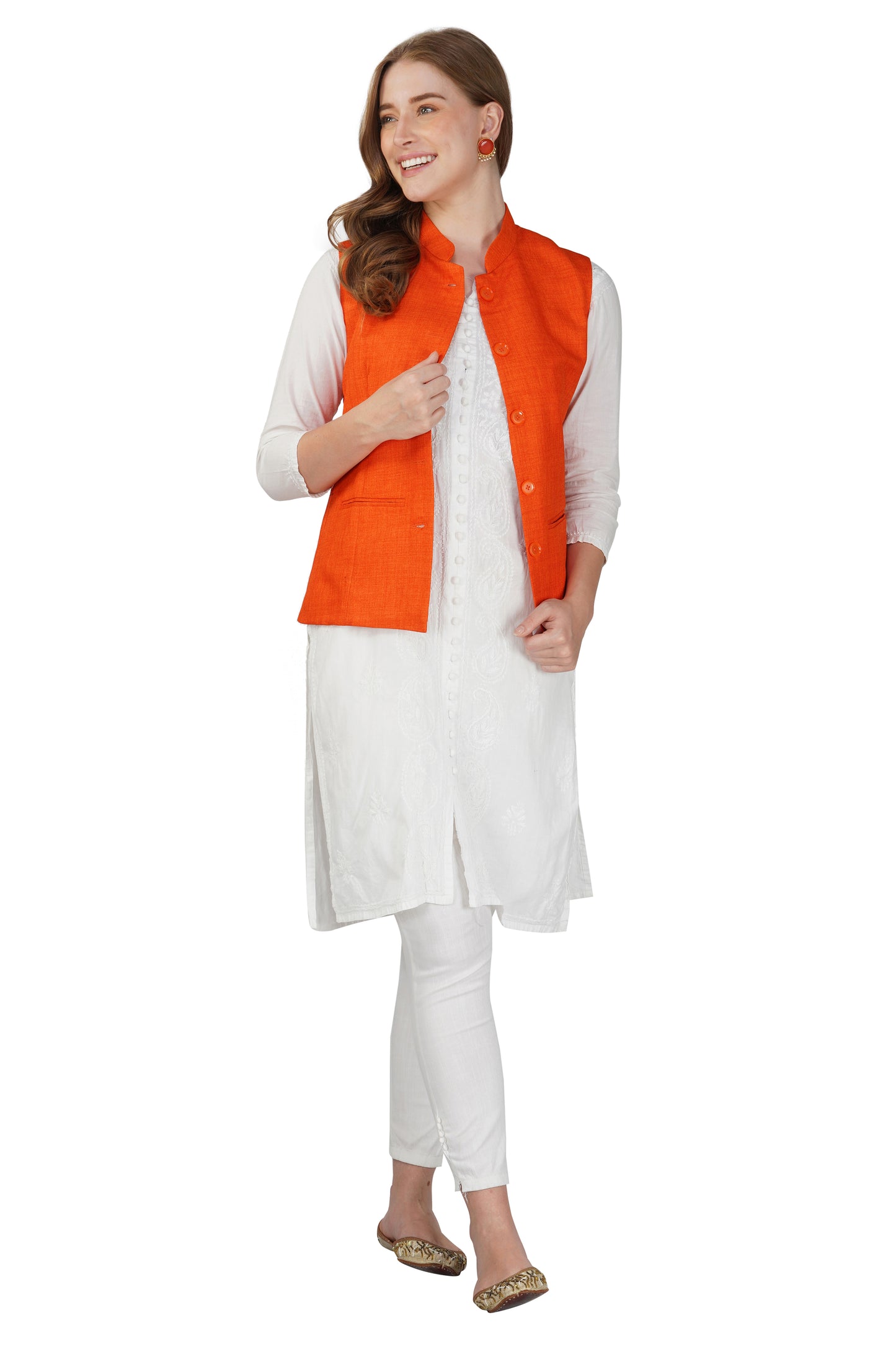 Vastraa Fusion Ladies Modi Jacket / Waistcoat - Plain Solid Colors - Cotton Mix Nehru Jacket