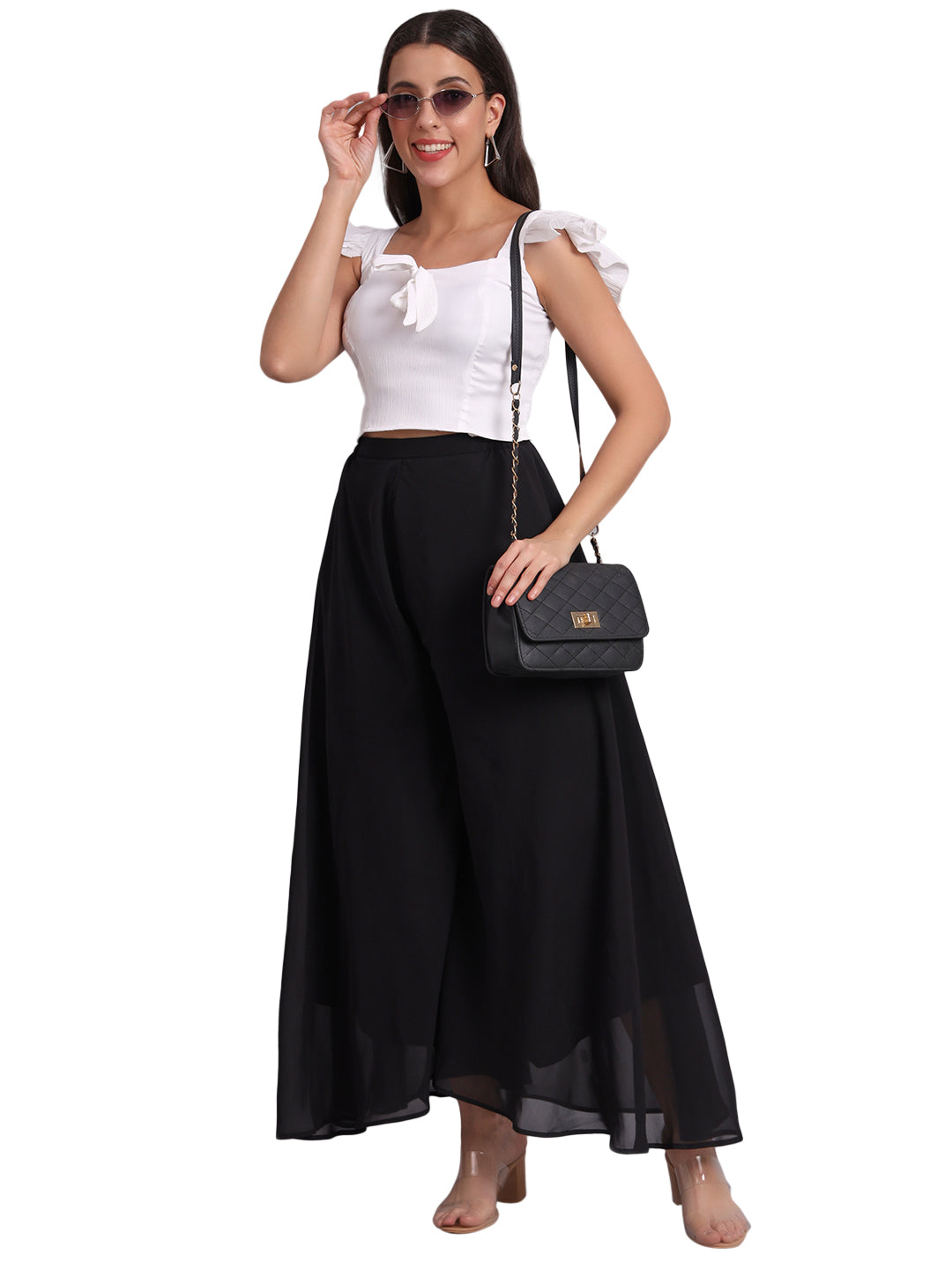 Vastraa Fusion Wide Fit Stylish Georgette Fabric Sharara Bottoms for Women's