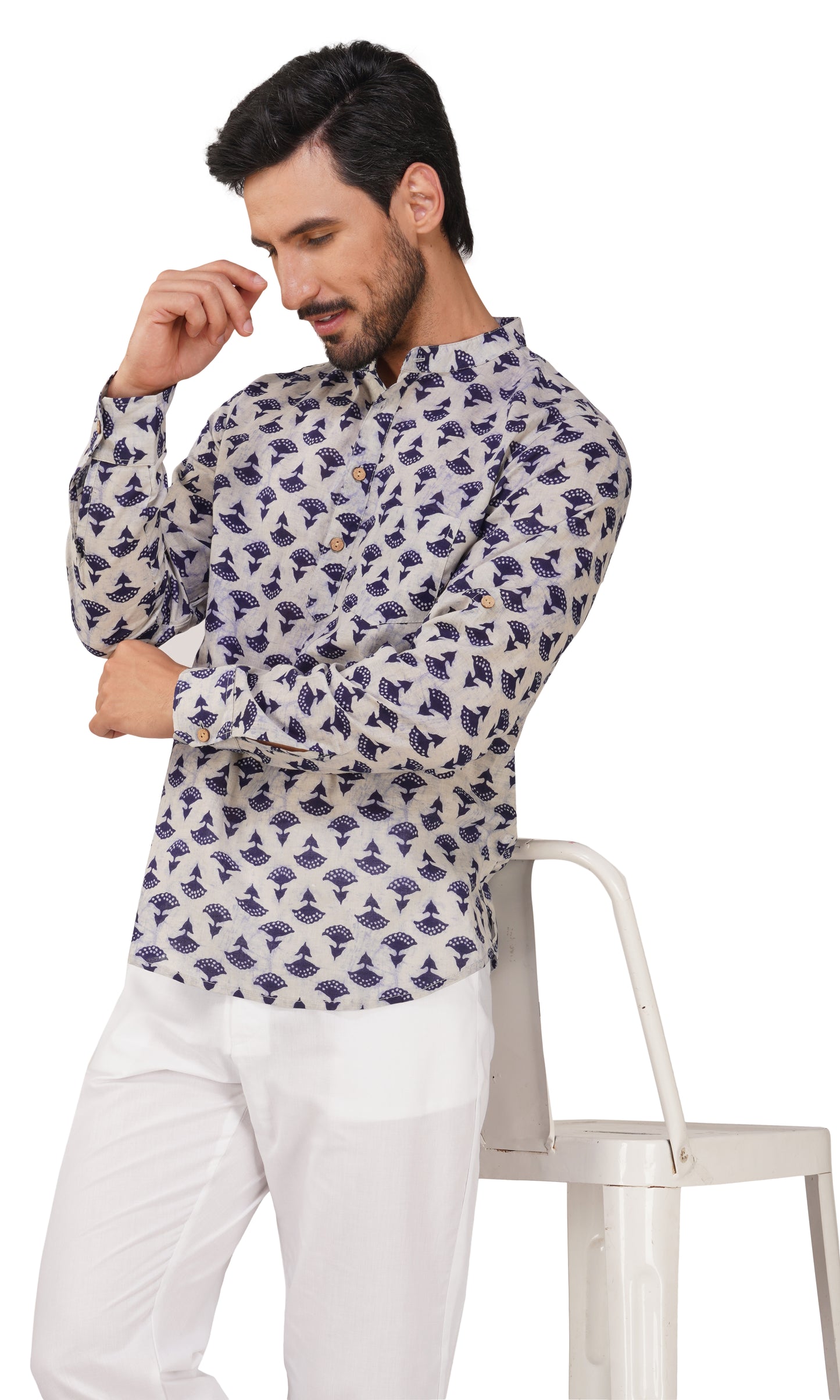 Vastraa Fusion Short Kurta For Men Printed Pattern Look In Short Kurta