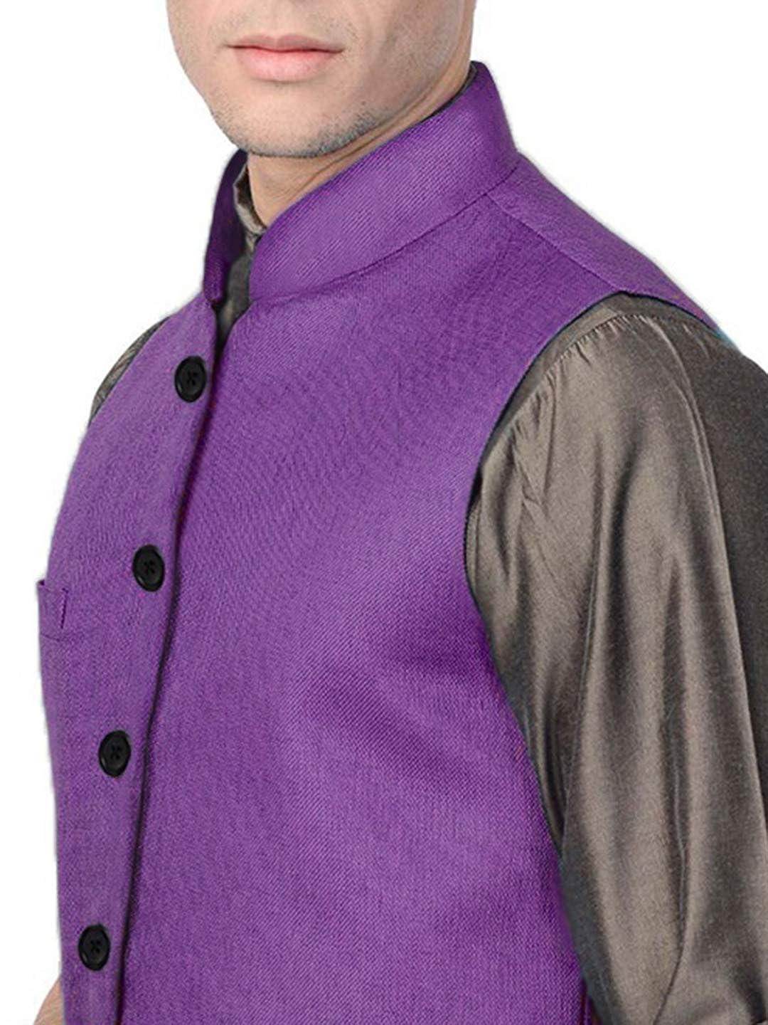 Vastraa Fusion Men's Indian Traditional Cotton Solid Nehru Jacket/Waistcoat
