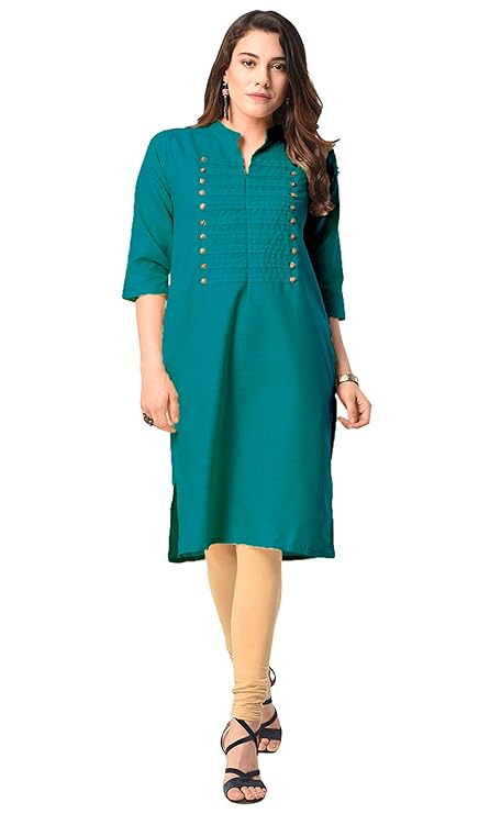 Vastraa Fusion Women's Khadi Yellow Casual Solid Both Side Button Cotton Kurti with Stitched Parallel Matching Stripes