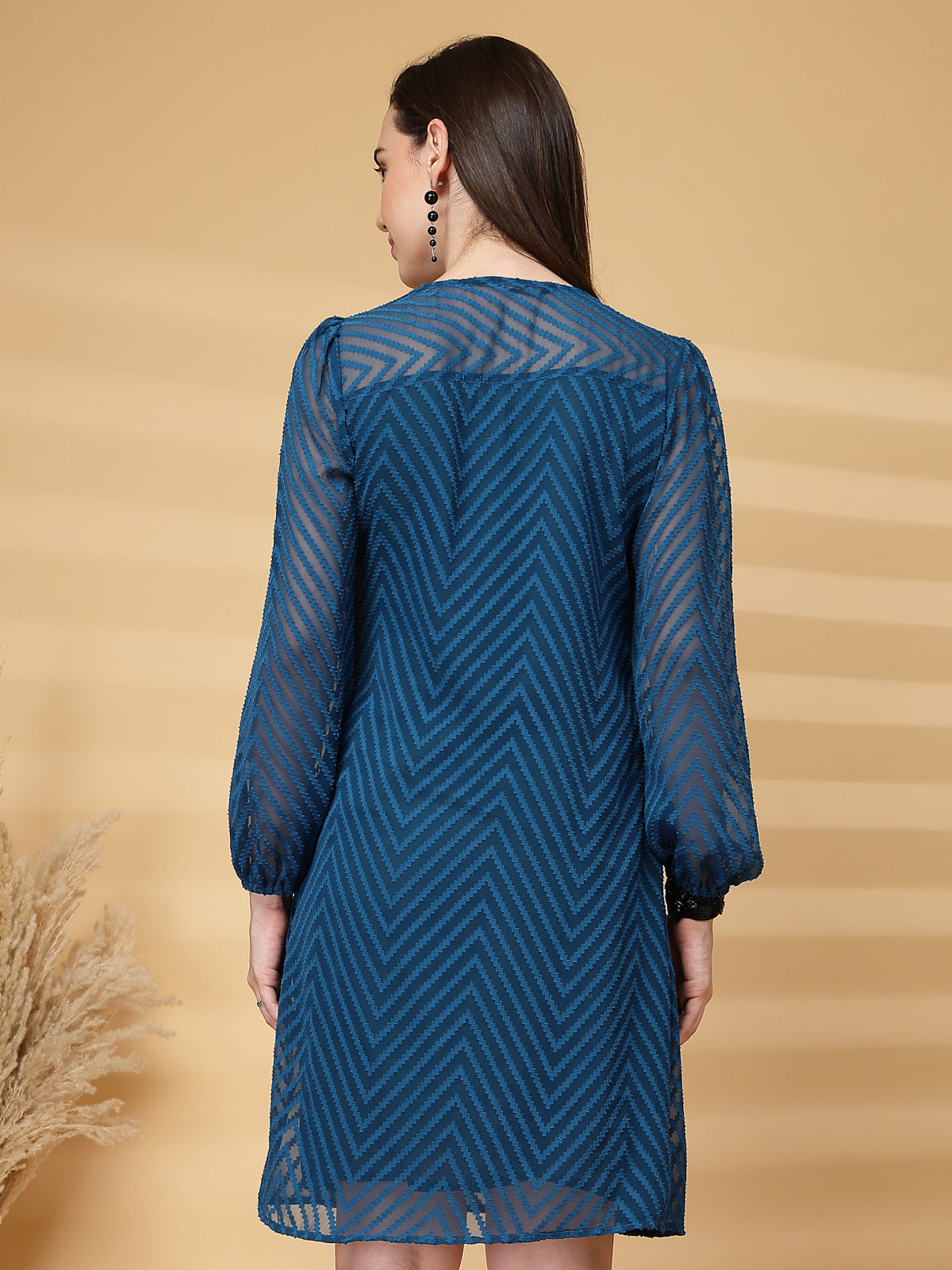 Vastraa Fusion Women's Georgette A-Line Dress with Cotton Lining Chevron Pattern