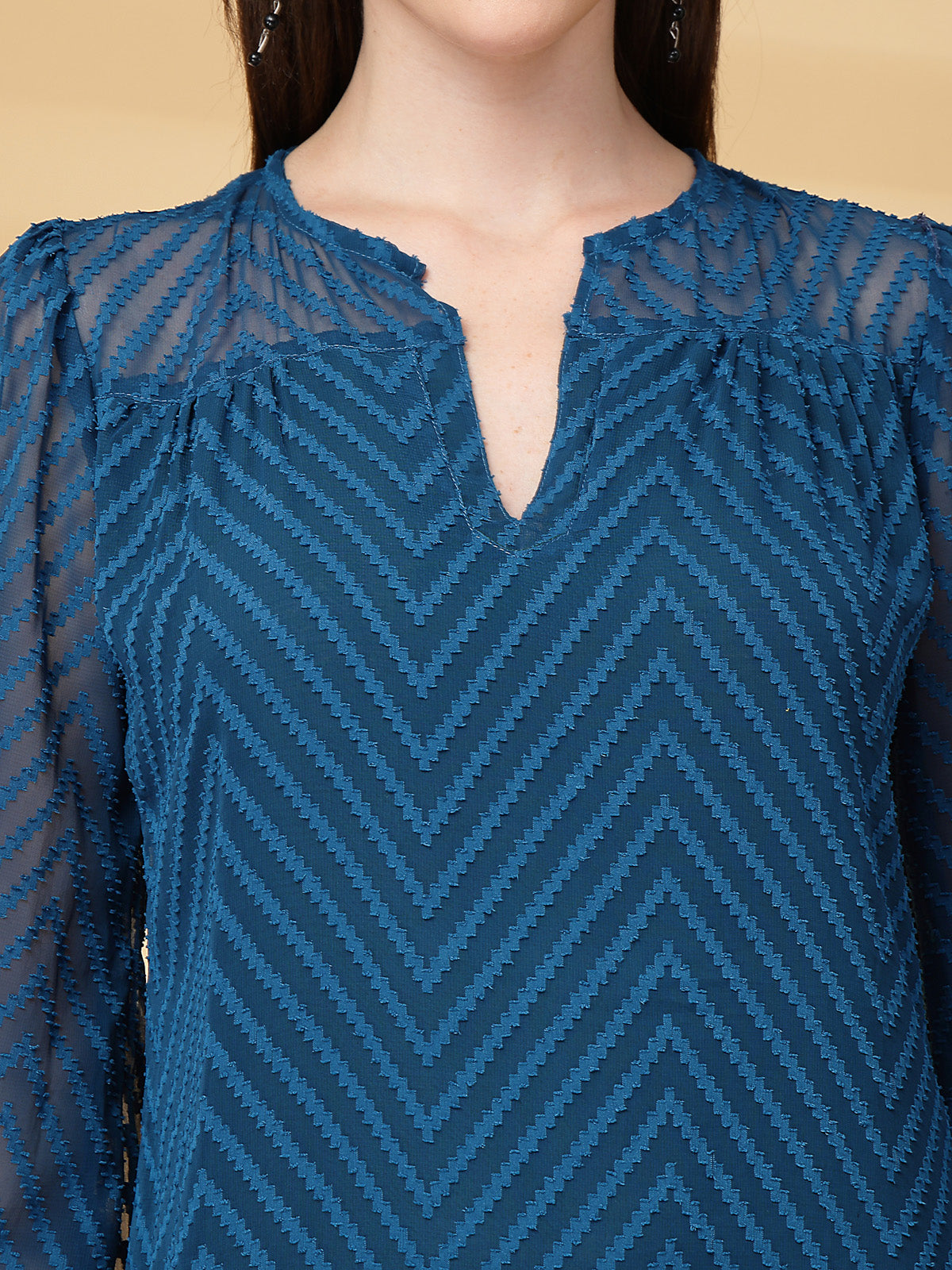 Vastraa Fusion Women's Georgette A-Line Dress with Cotton Lining Chevron Pattern