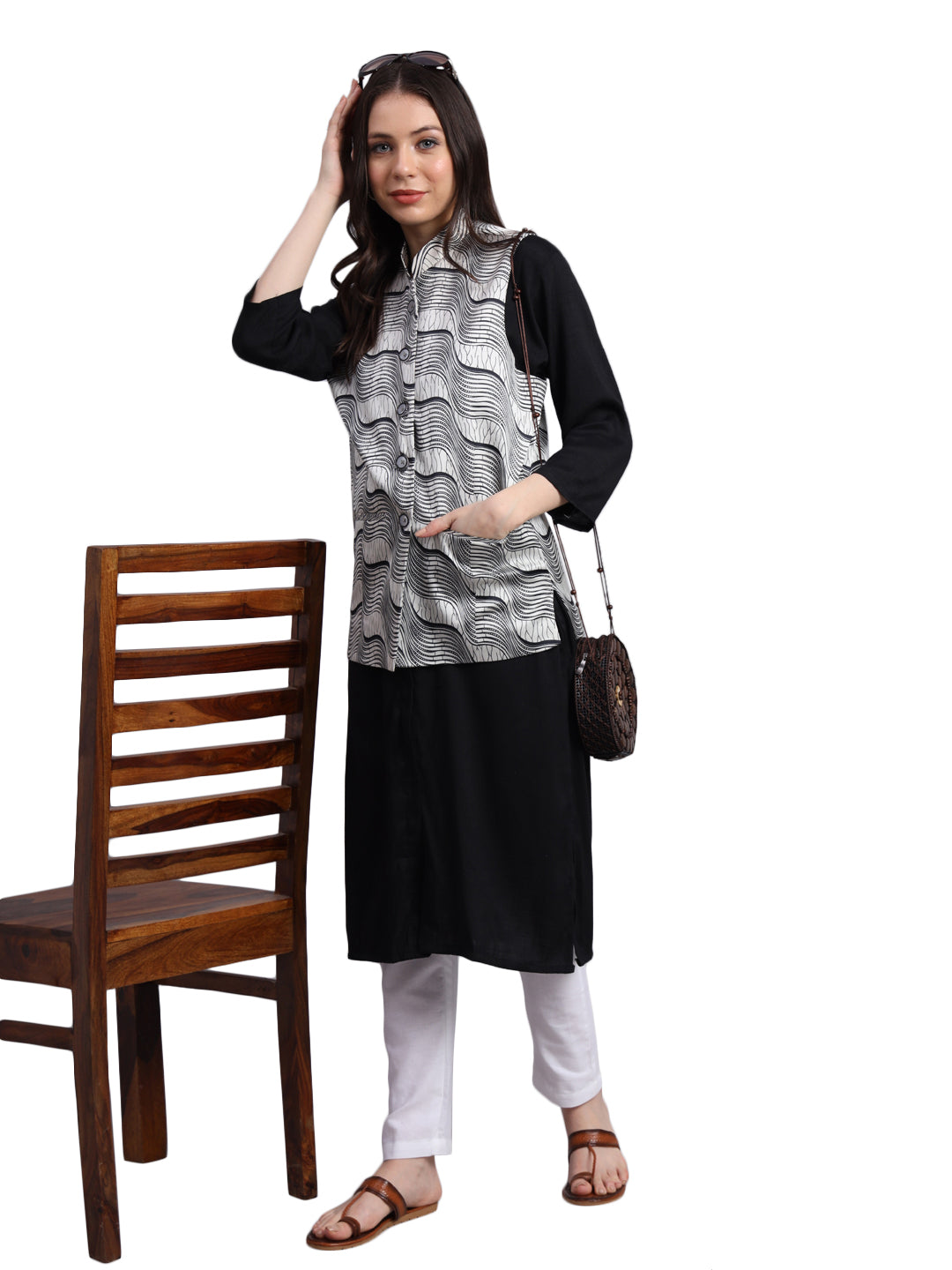 Women's Satin Printed Nehru Jacket Waistcoat