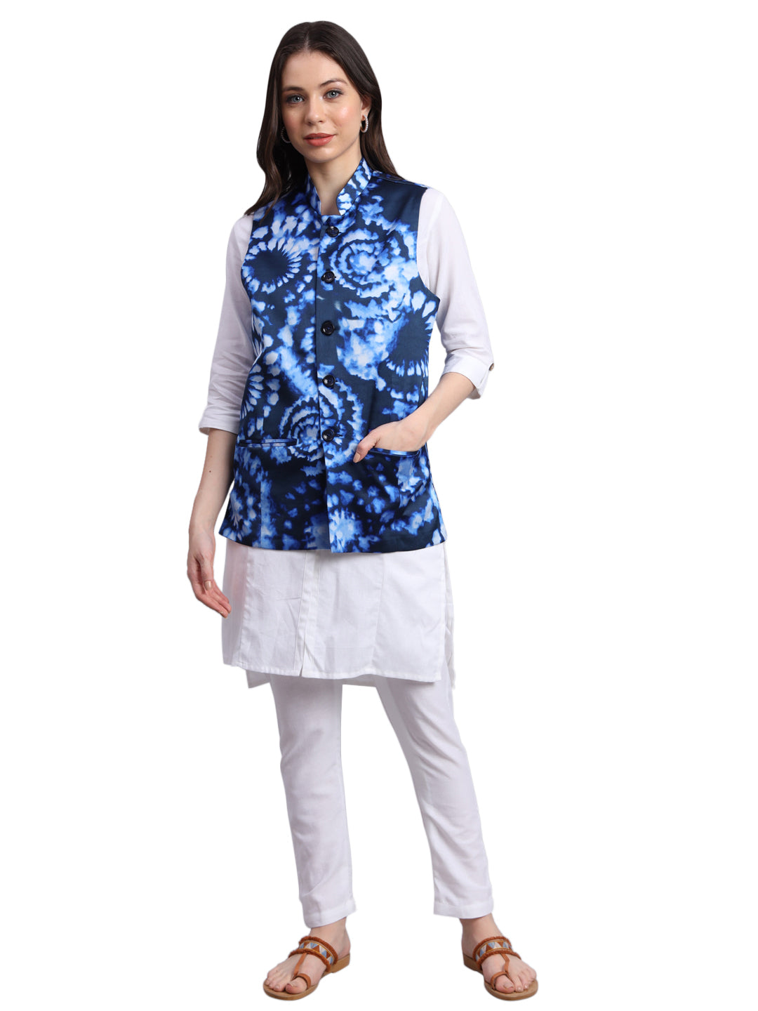 Women's Satin Printed Nehru Jacket Waistcoat