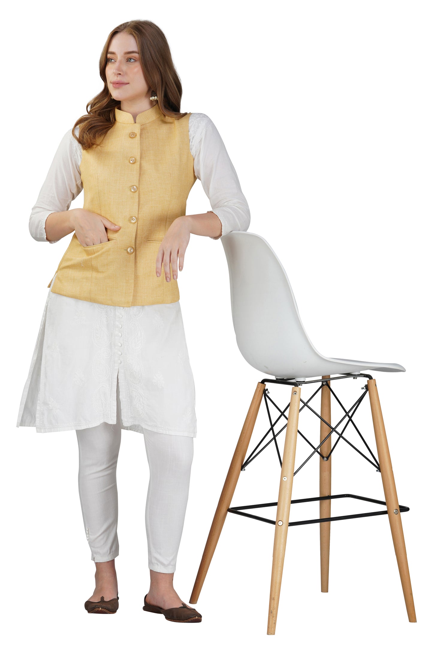 Vastraa Fusion Ladies Modi Jacket / Waistcoat - Plain Solid Colors - Cotton Mix Nehru Jacket