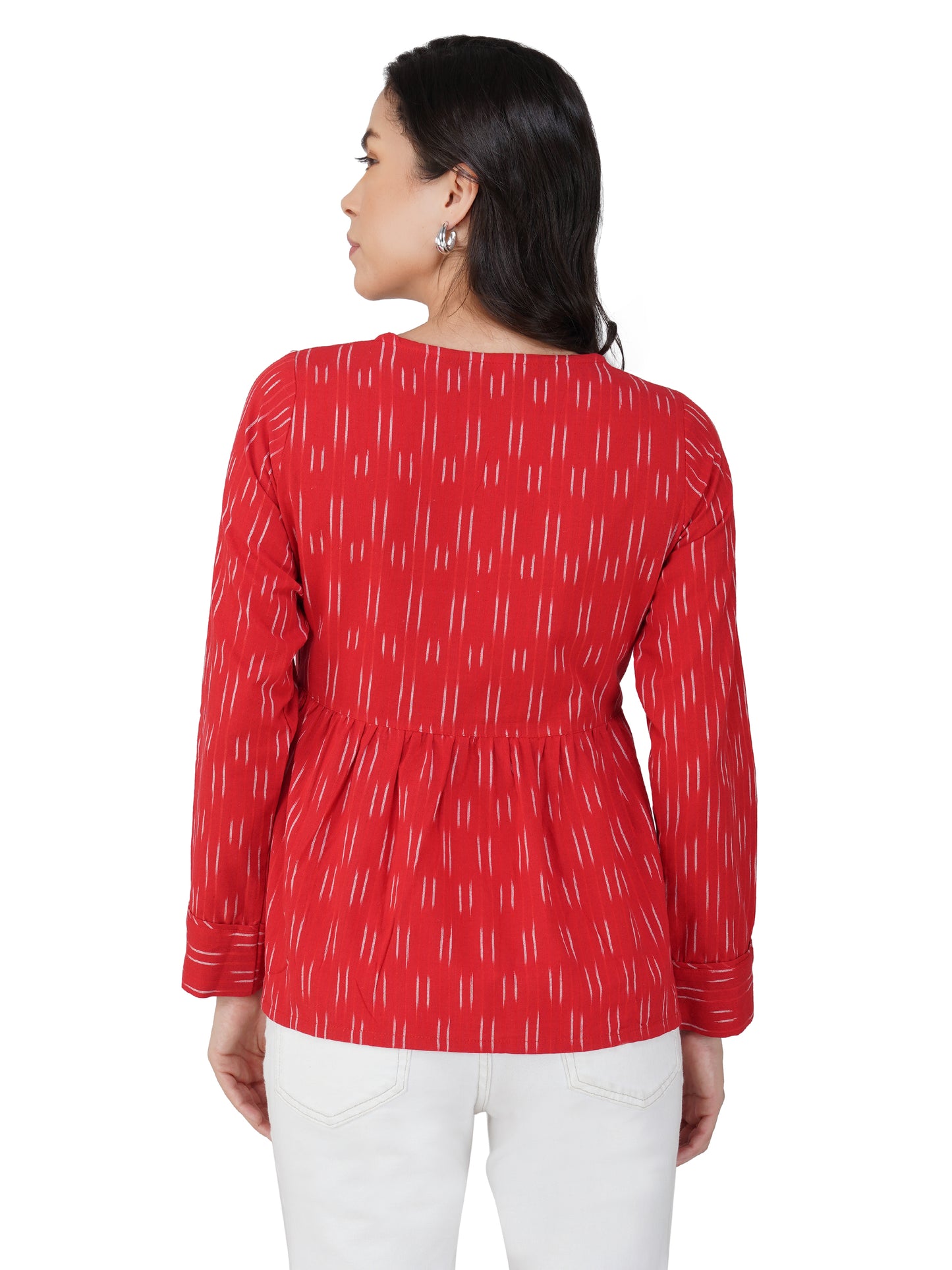 Vastraa Fusion Ikat Pattern Pure Cotton Flared Crop Top for Girls/Women