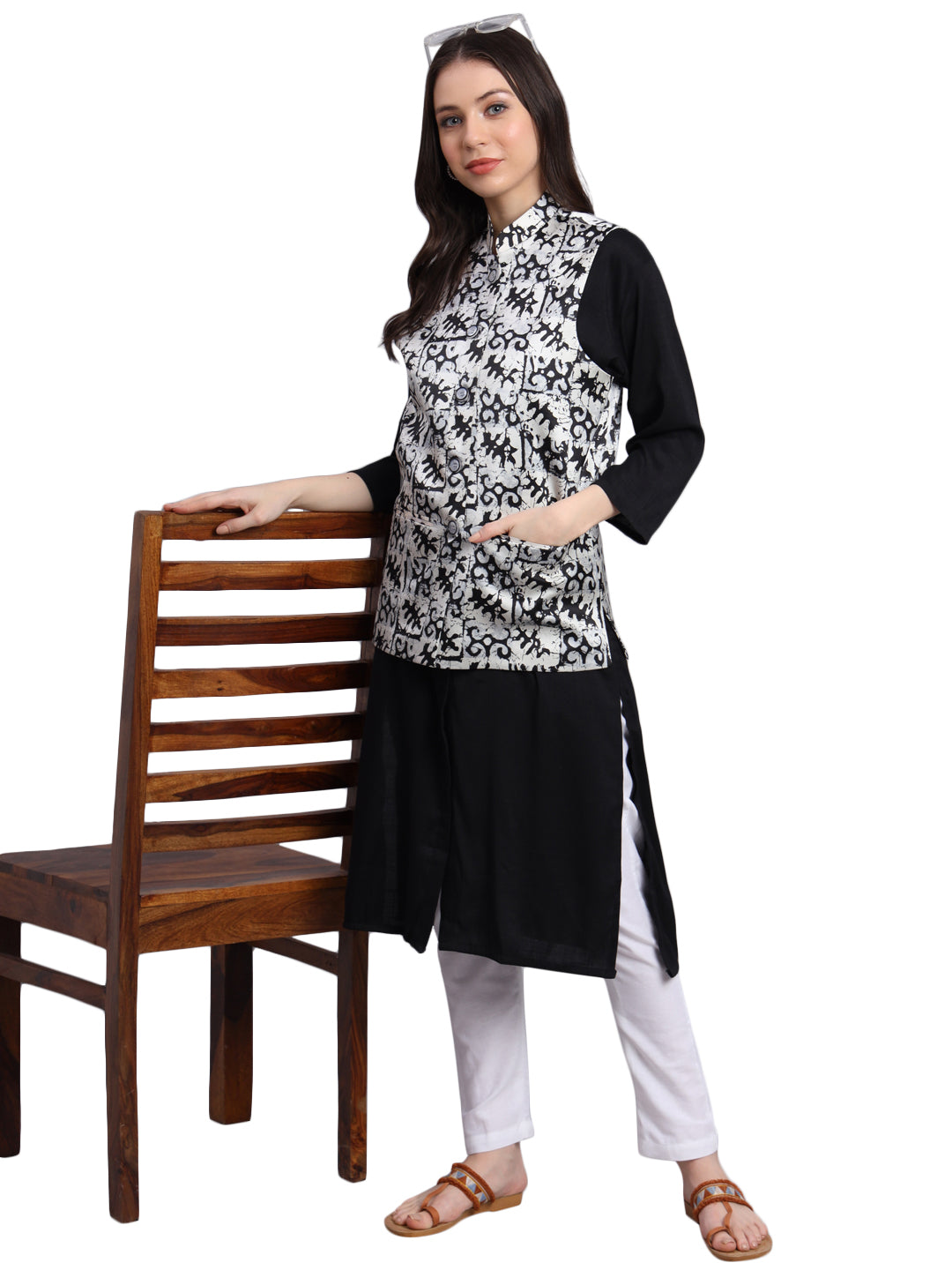 Women's Satin Printed Nehru Jacket Waistcoat