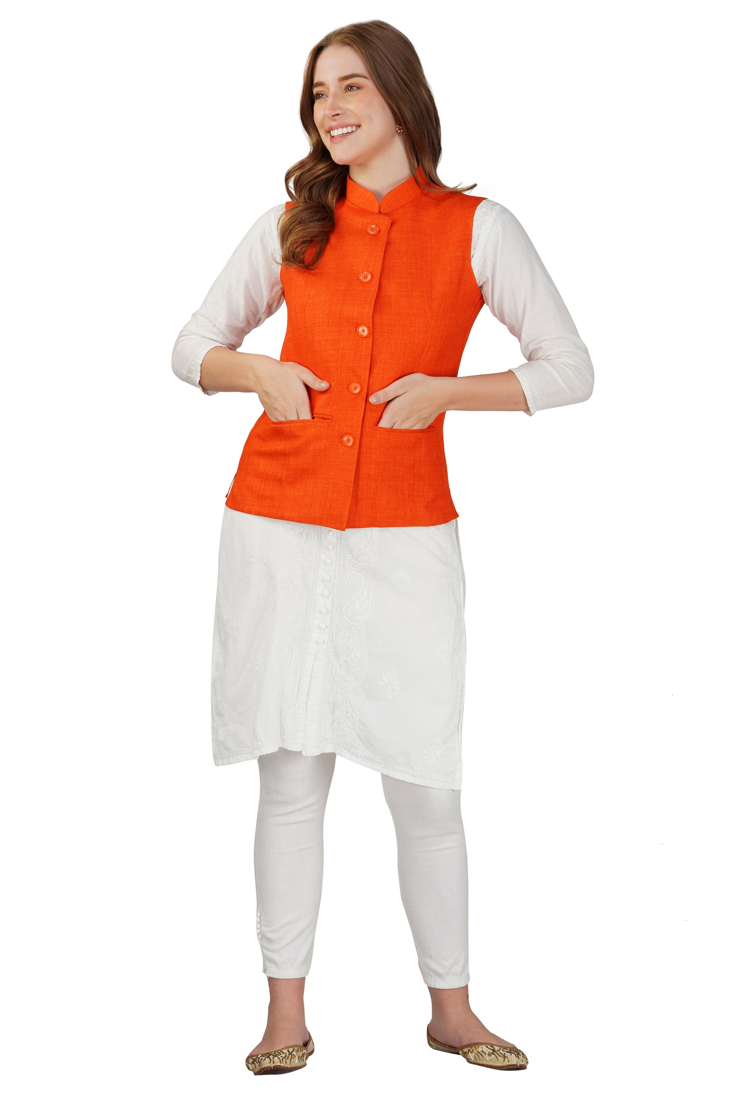 Vastraa Fusion Ladies Modi Jacket / Waistcoat - Plain Solid Colors - Cotton Mix Nehru Jacket