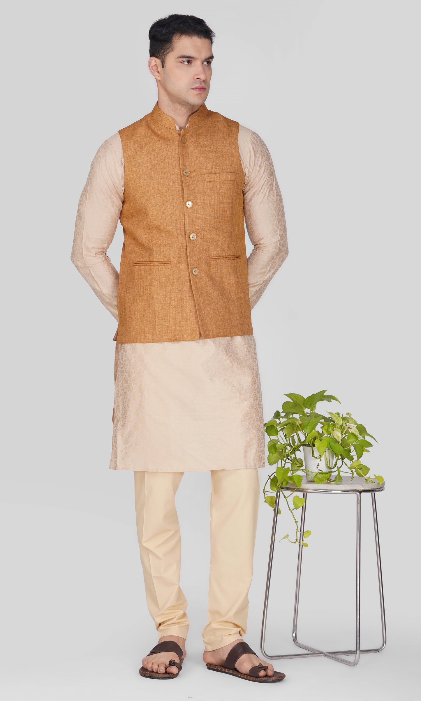 Vastraa Fusion Men's Indian Traditional Cotton Nehru Jacket/Waistcoat