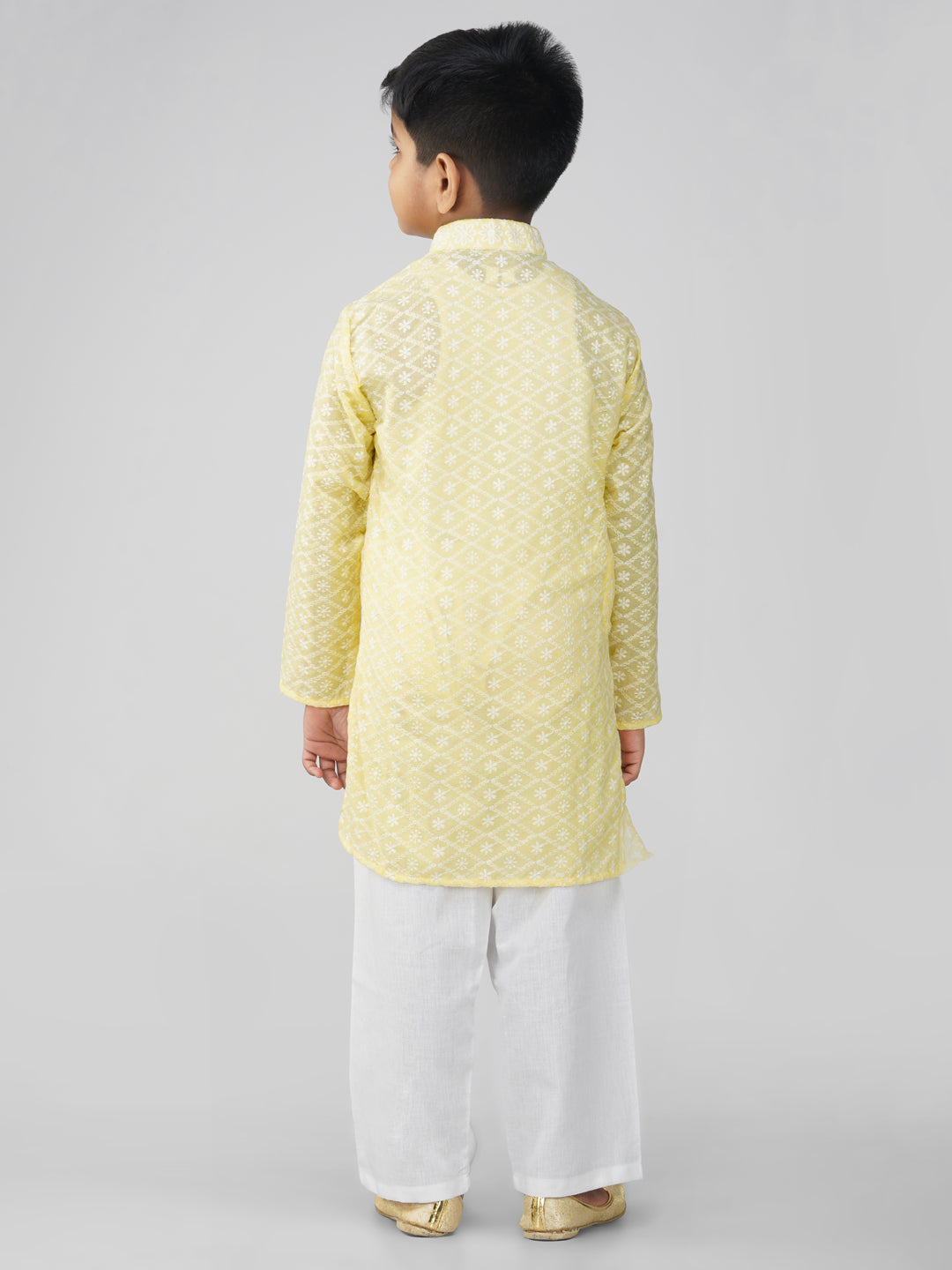 Vastraa Fusion Kid's Chikan Embroidery Kurta Pure Cotton Long Kurta