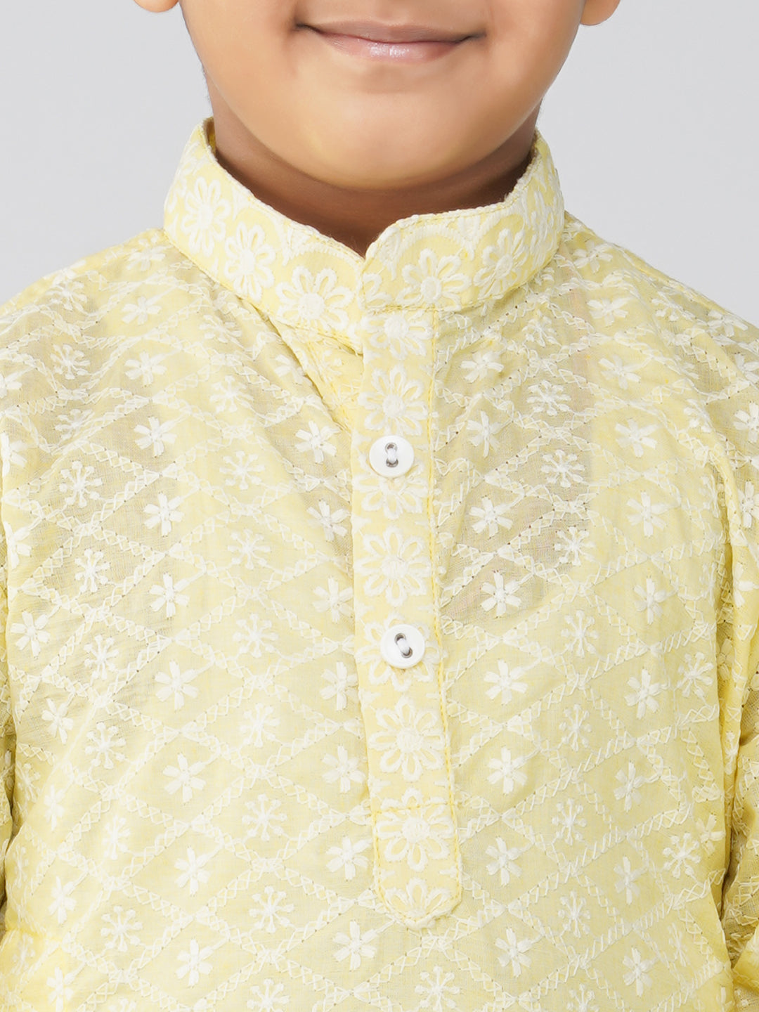 Vastraa Fusion Kid's Chikan Embroidery Kurta Pure Cotton Long Kurta