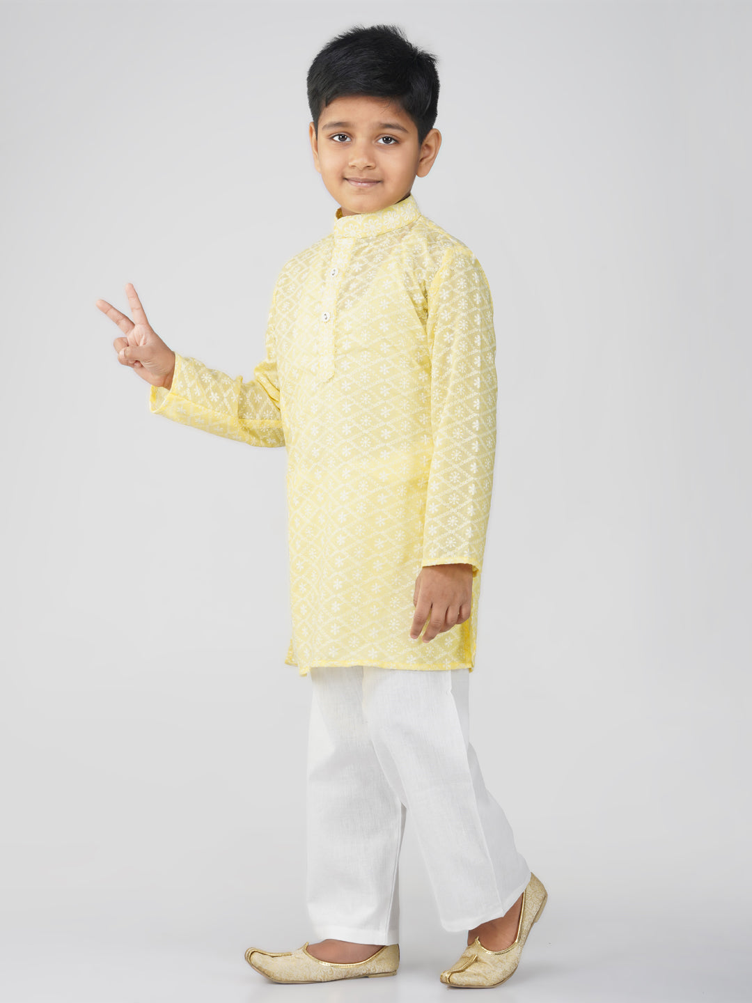 Vastraa Fusion Kid's Chikan Embroidery Kurta Pure Cotton Long Kurta