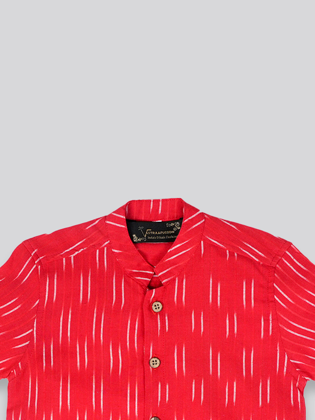 Vastraa Fusion Ikat Print Pure Cotton Spread Collar, Helf Sleeves, Button Shirt Casual Wear For Kid's