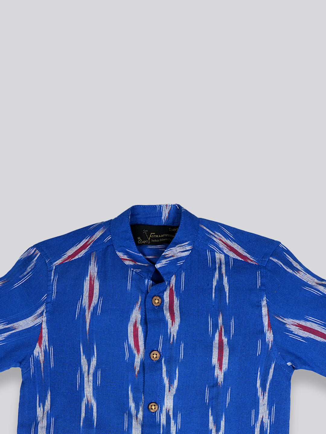 Vastraa Fusion Ikat Print Pure Cotton Spread Collar, Helf Sleeves, Button Shirt Casual Wear For Kid's